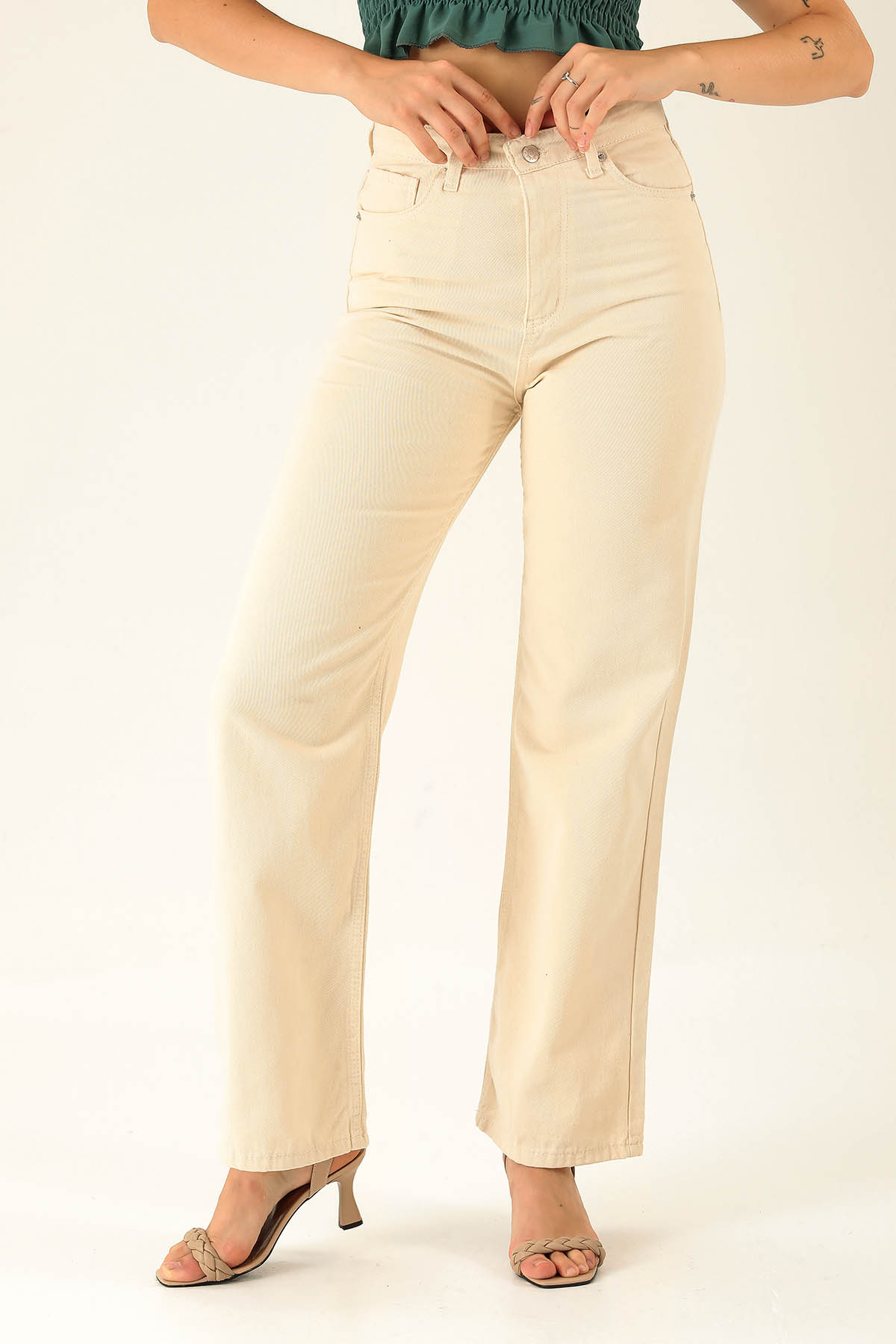 Gabardin Palazzo Bayan Pantolon - 4163-1 Taş - 3