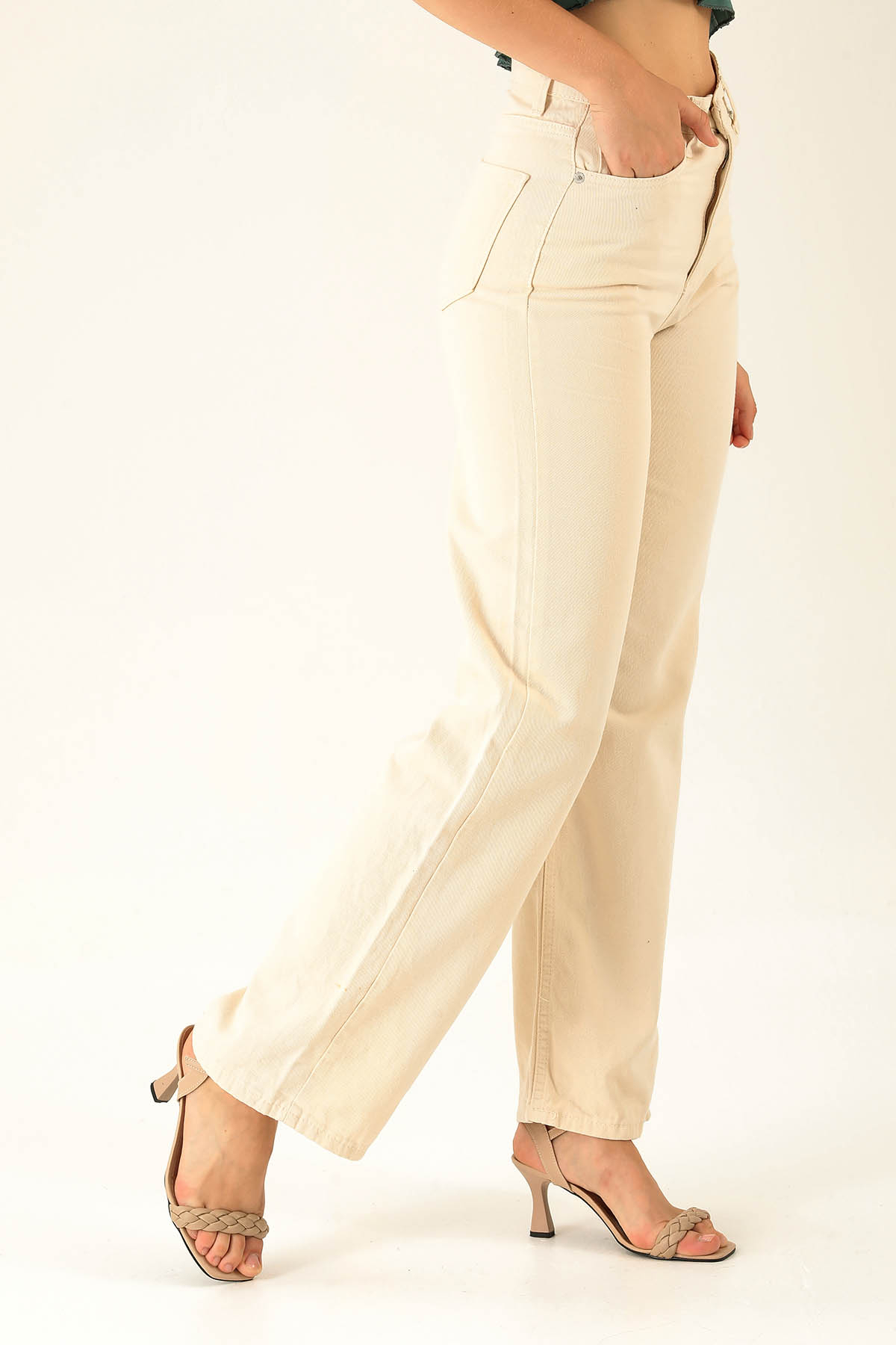 Gabardin Palazzo Bayan Pantolon - 4163-1 Taş - 4