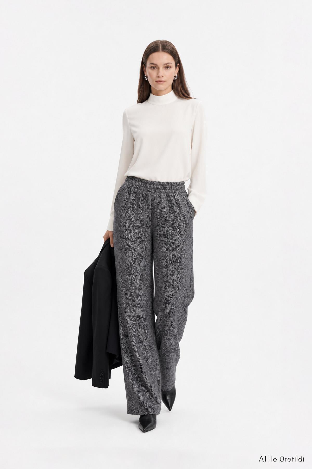Geniş Paça Palazzo Pantolon 4051 Gri - 2