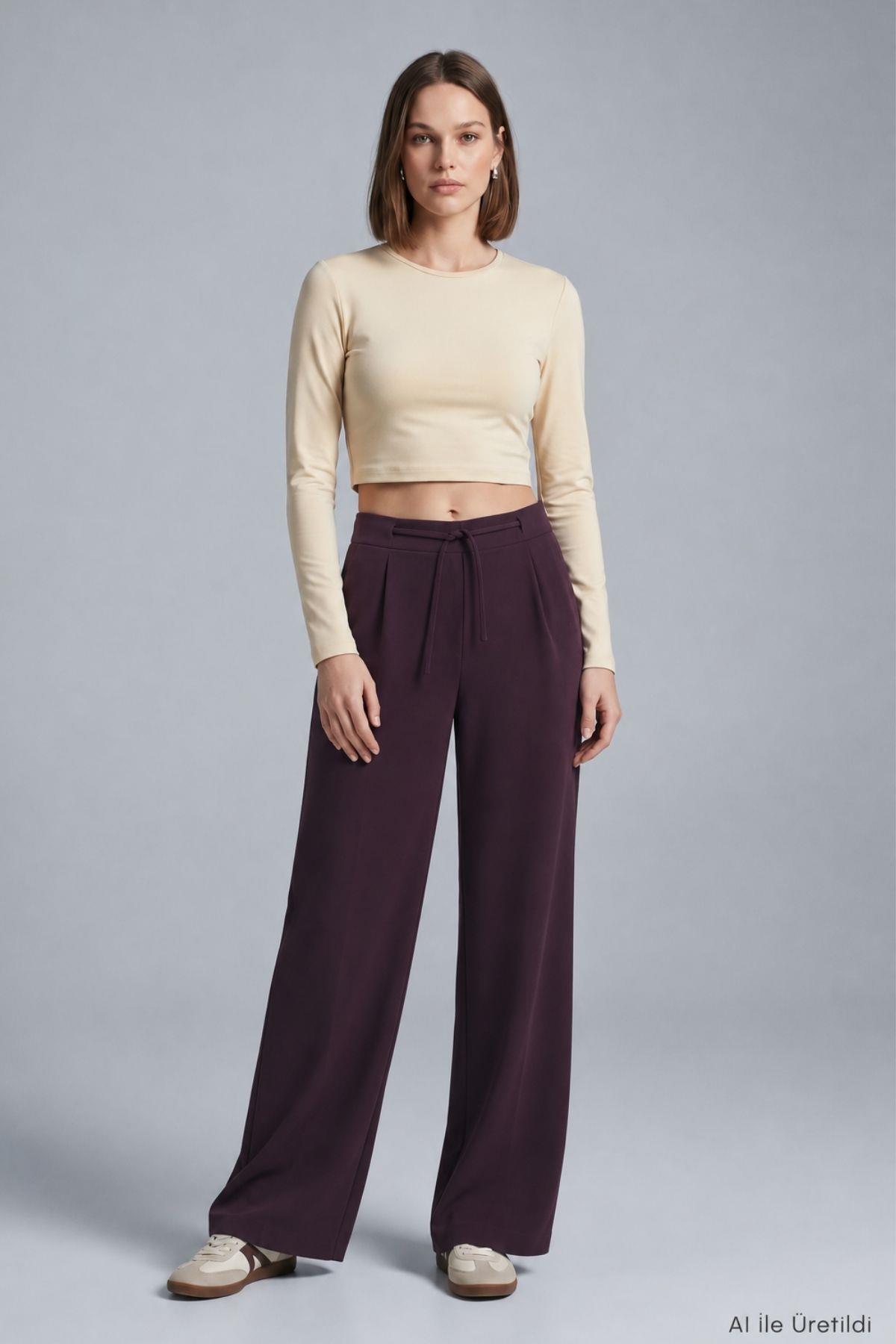 Geniş Paça Pantolon 8425A Mürdüm - 1