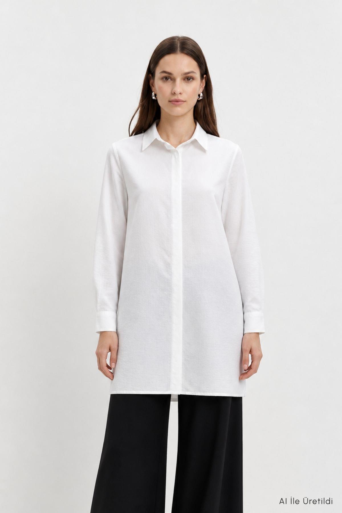 Gizli Düğmeli Tunik 8698 Beyaz - RAYS