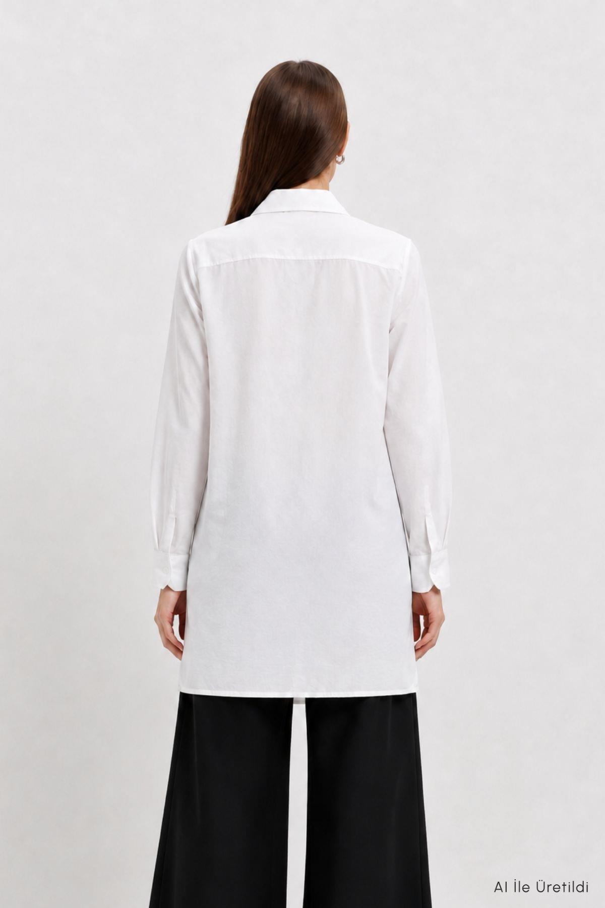 Gizli Düğmeli Tunik 8698 Beyaz - 4