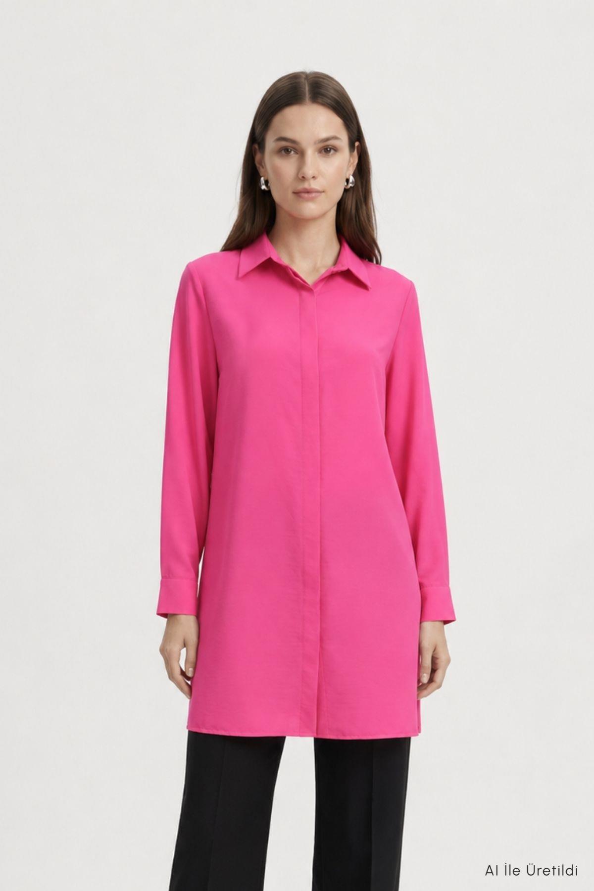 Gizli Düğmeli Tunik 8698 Fuşya - RAYS