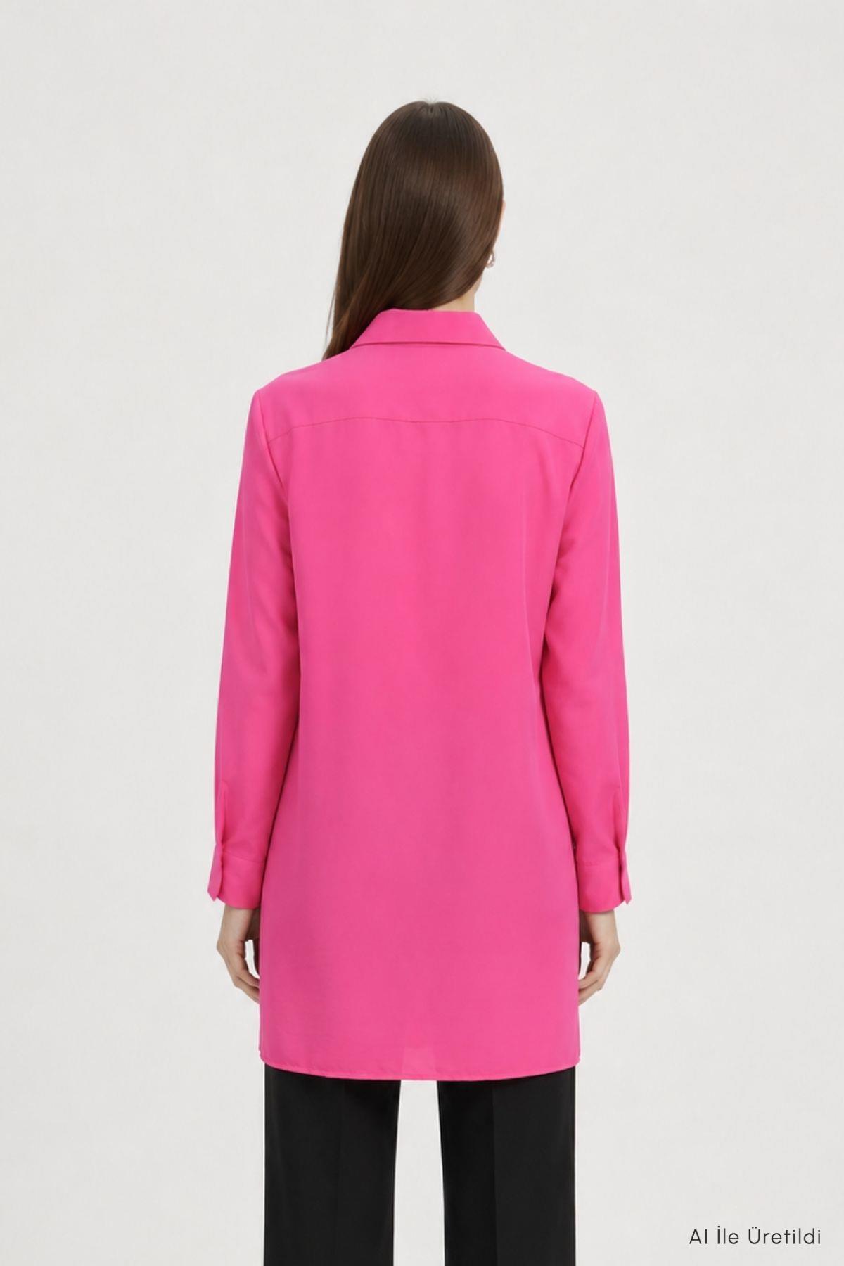 Gizli Düğmeli Tunik 8698 Fuşya - 3