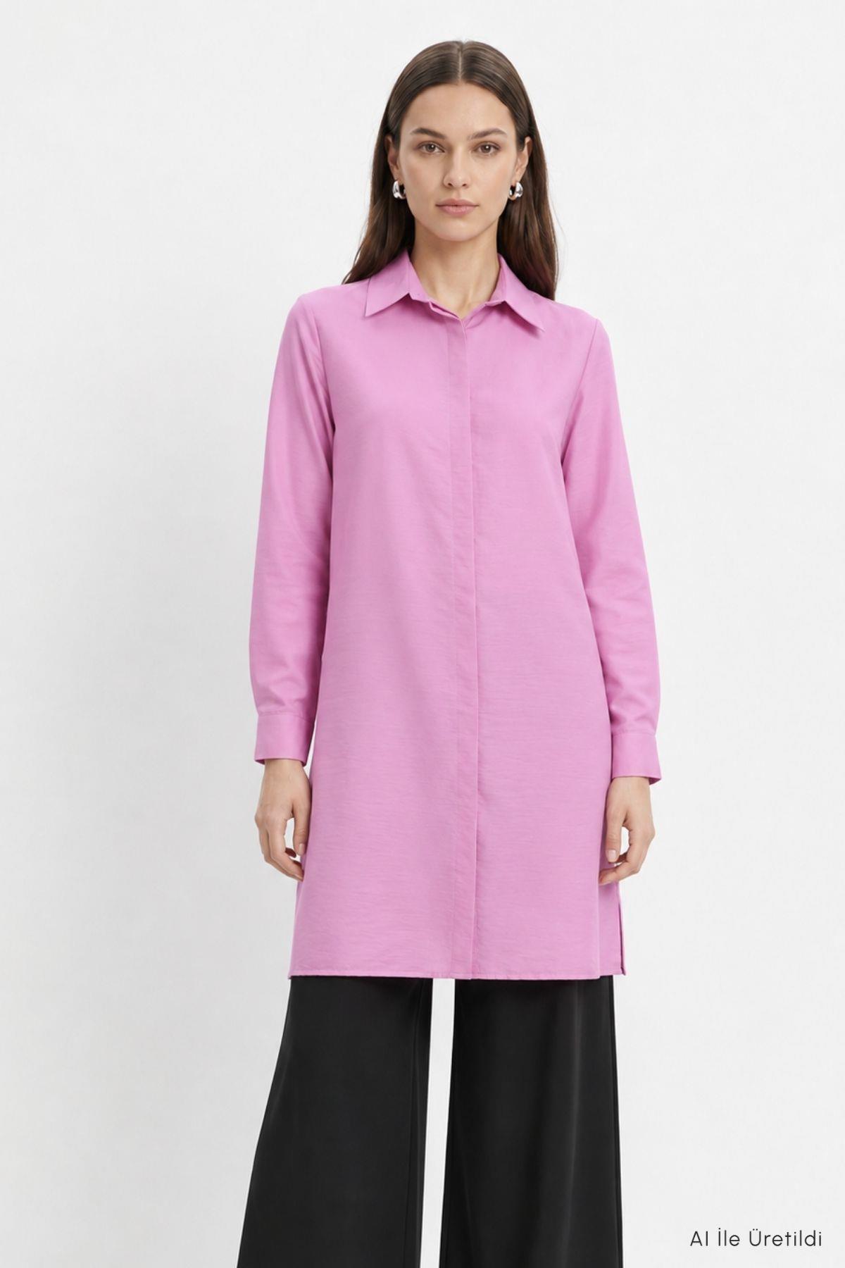 Gizli Düğmeli Tunik 8698 Pembe - 1