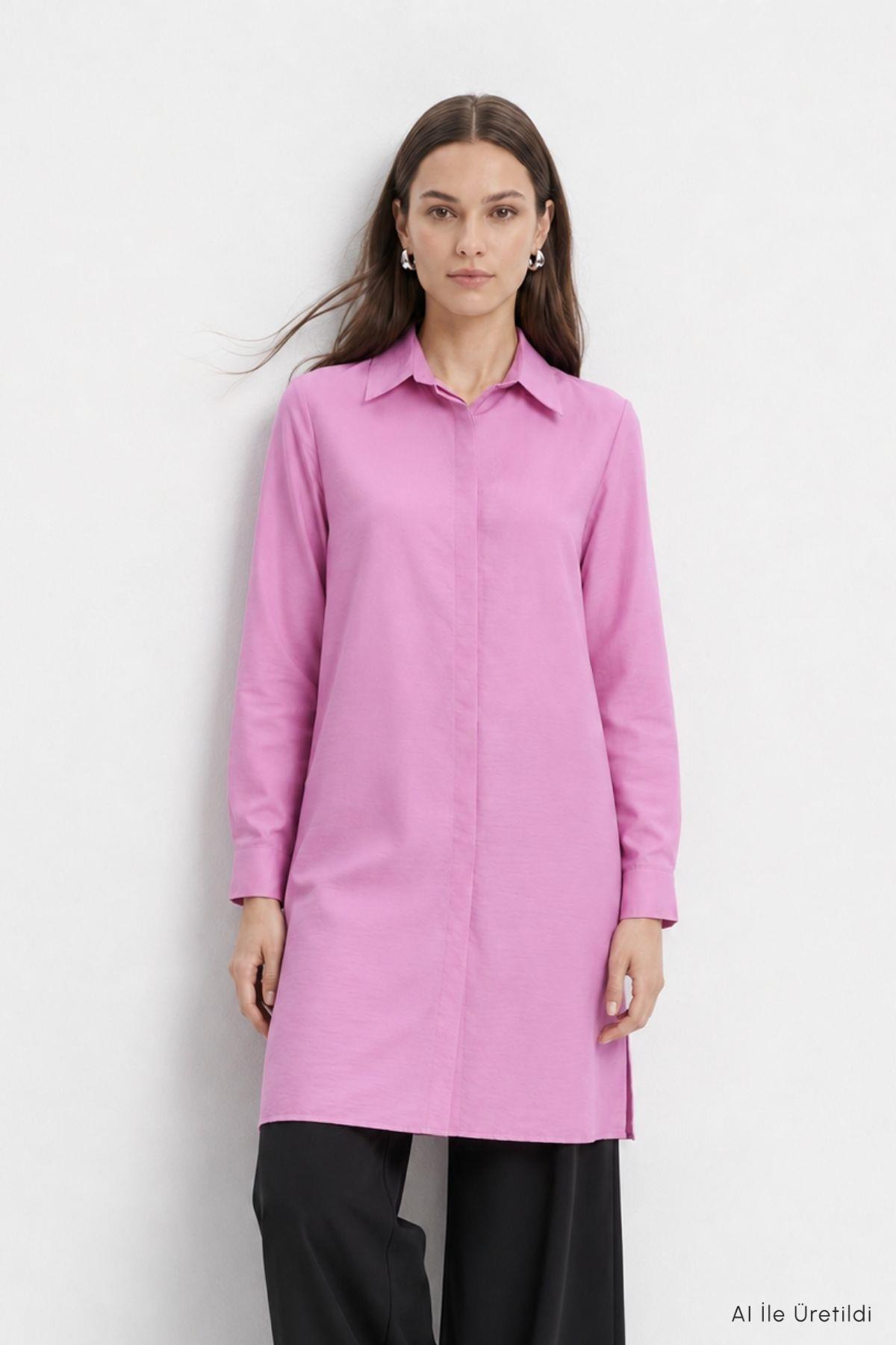 Gizli Düğmeli Tunik 8698 Pembe - RAYS