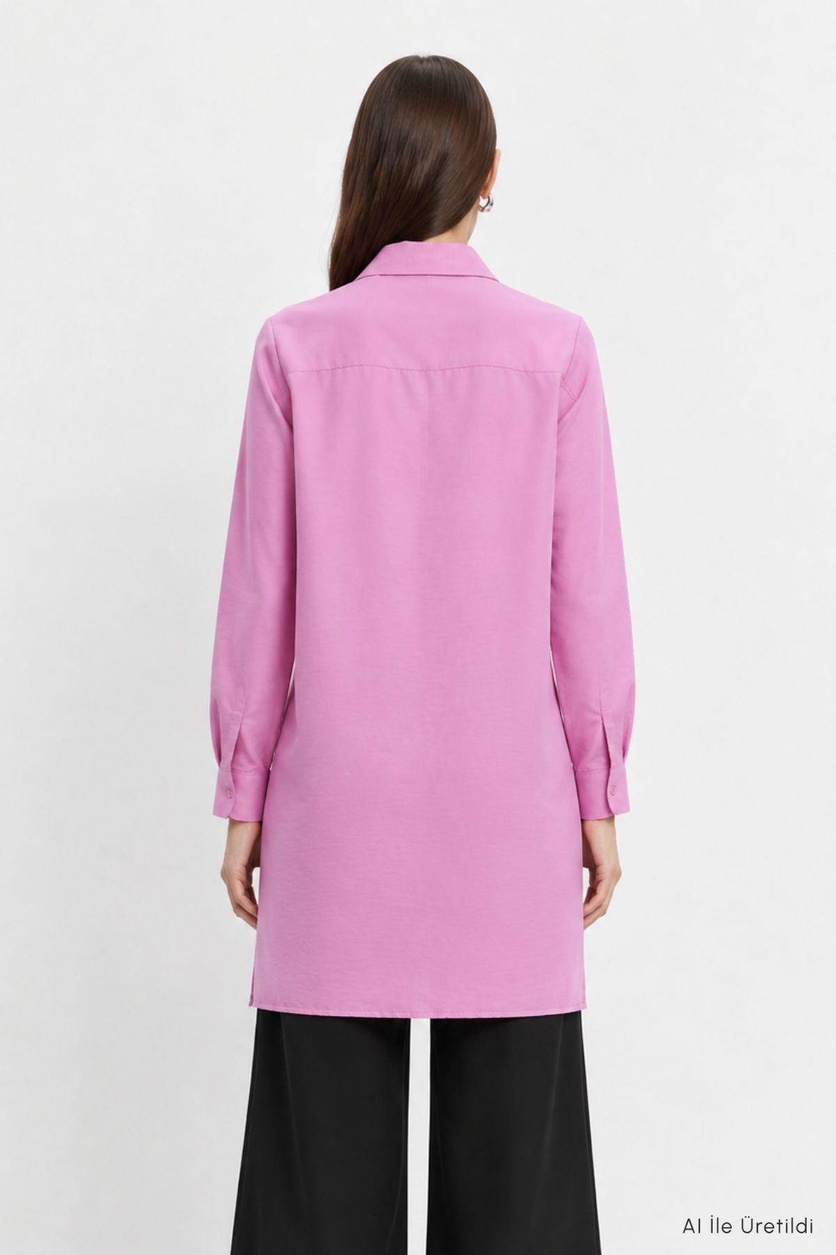 Gizli Düğmeli Tunik 8698 Pembe - RAYS