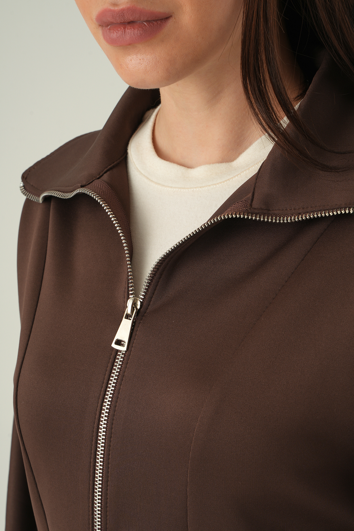 Gömlek Yaka Fermuarlı Hırka Kahve 8366A - RAYS