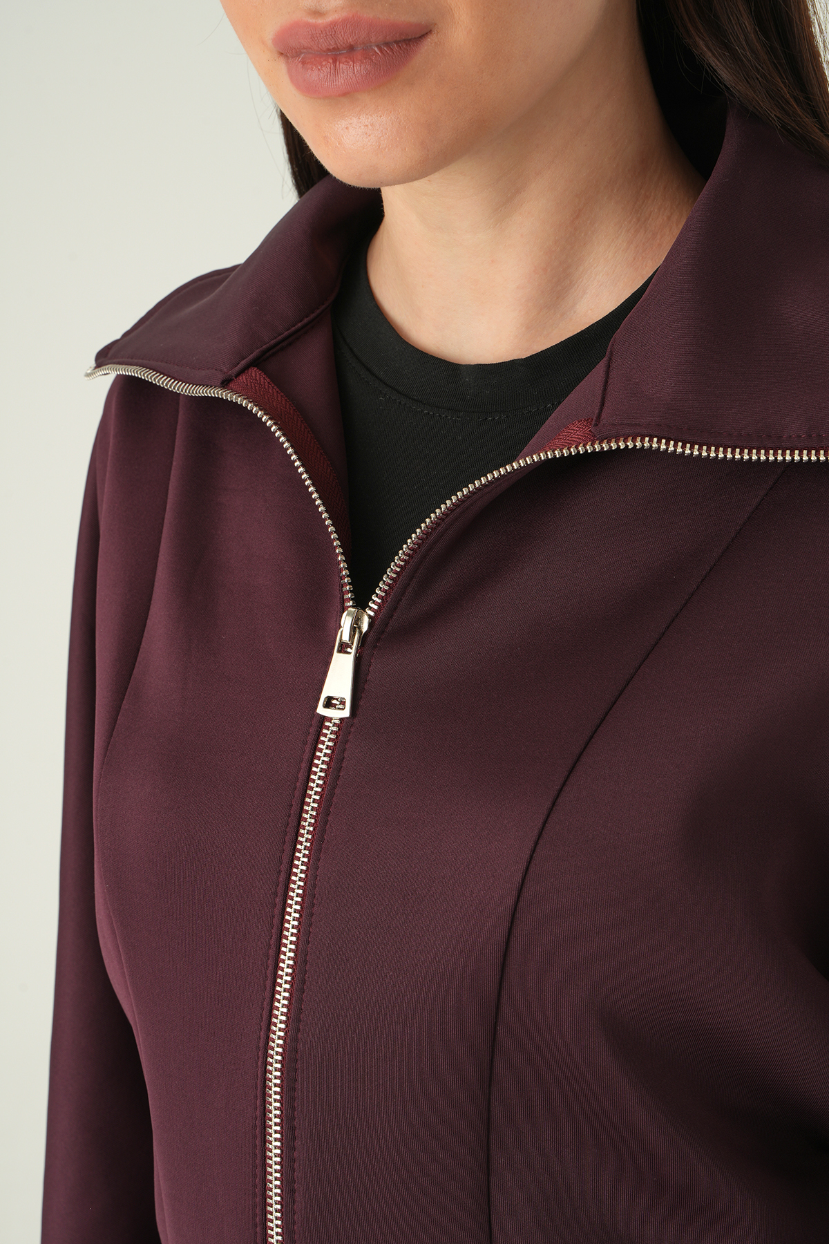 Gömlek Yaka Fermuarlı Hırka Mürdüm 8366A - 4