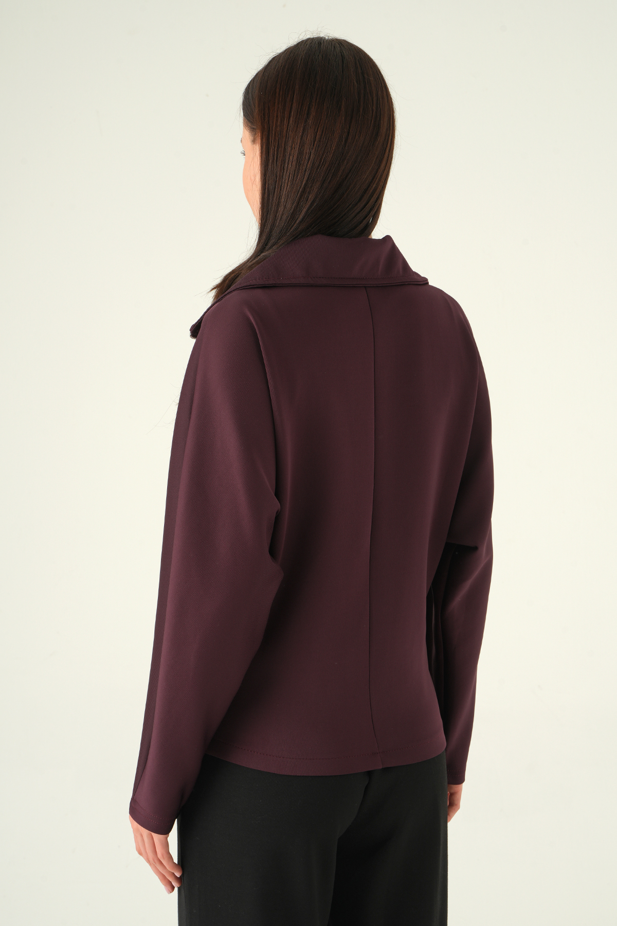 Gömlek Yaka Fermuarlı Hırka Mürdüm 8366A - 5