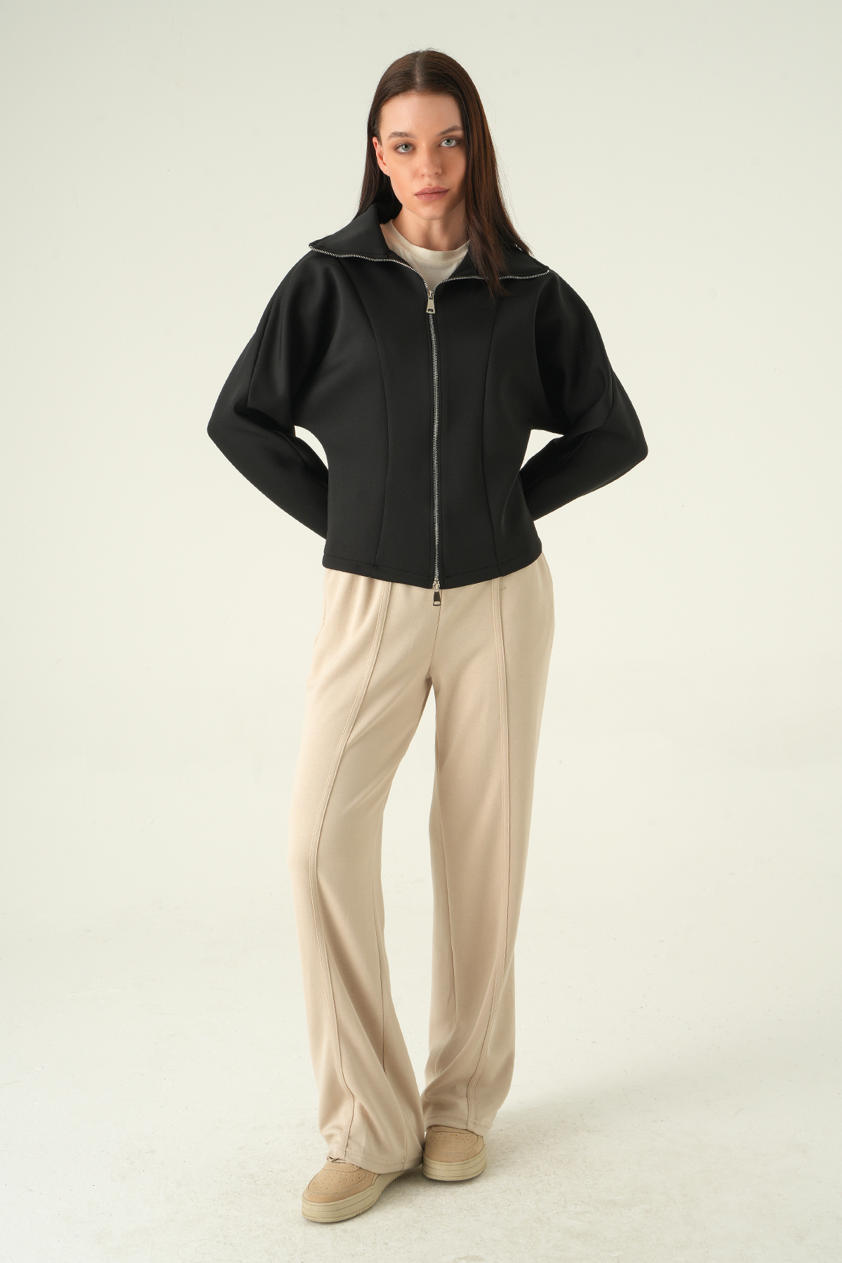 Gömlek Yaka Fermuarlı Hırka Siyah 8366A - 3