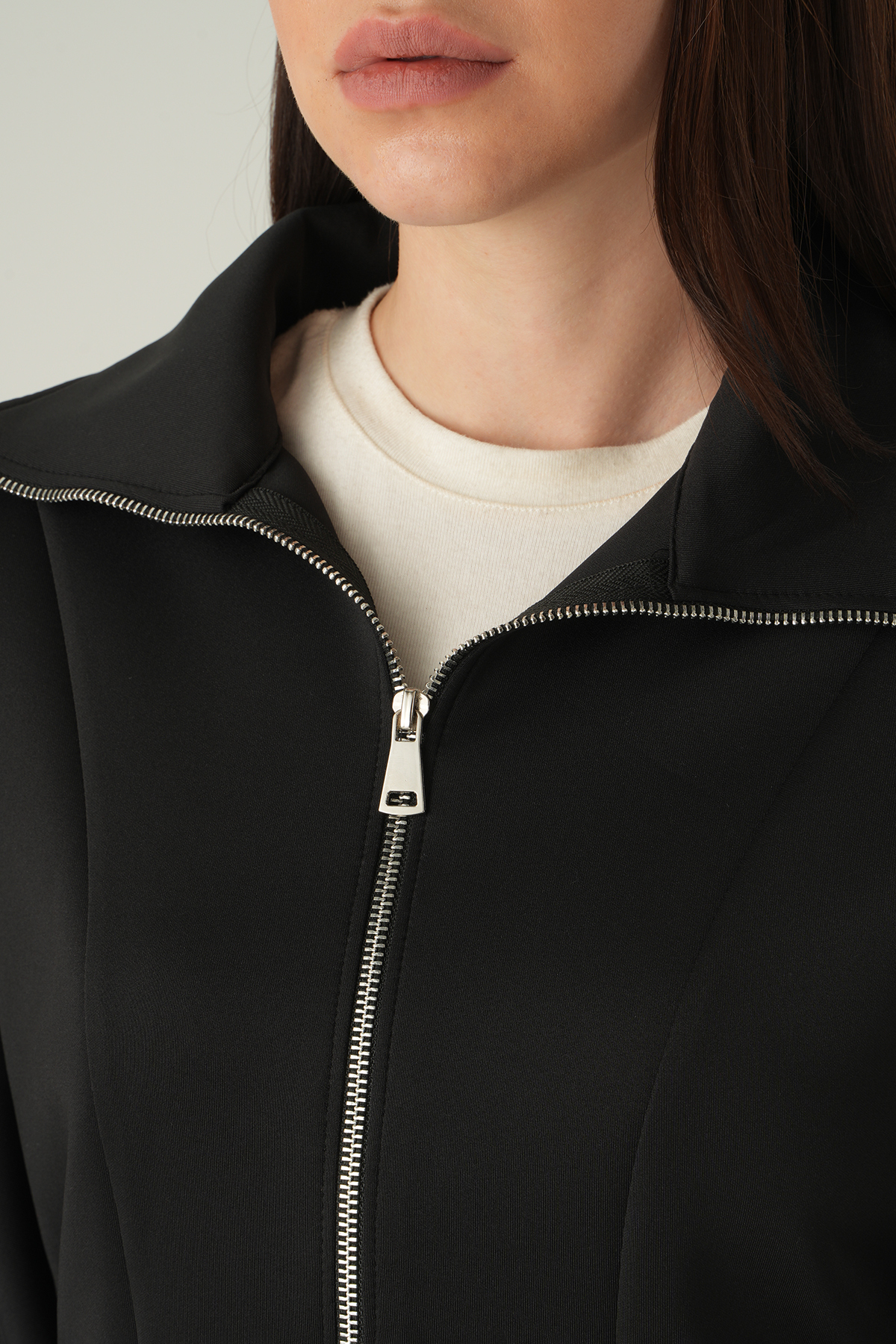 Gömlek Yaka Fermuarlı Hırka Siyah 8366A - 4