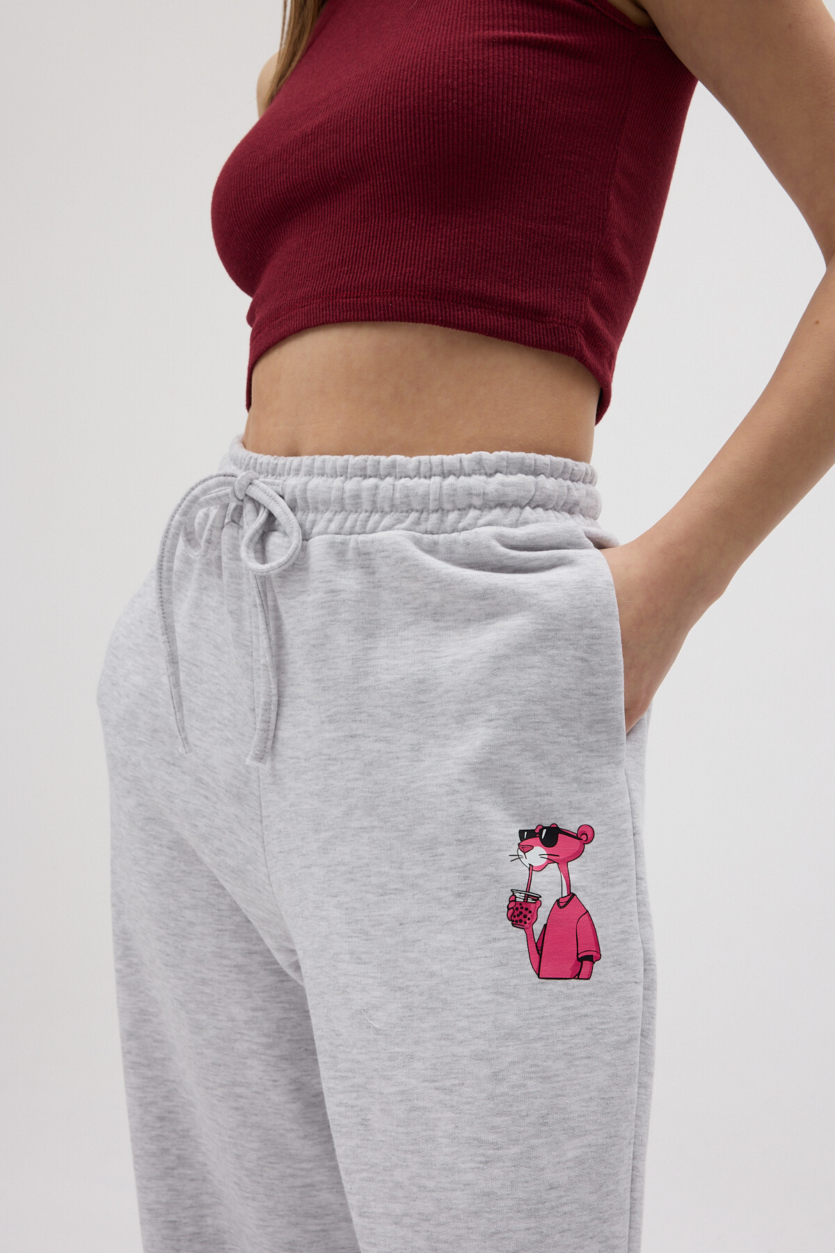 Gri 3111A Pembe Panter Baskılı Eşofman - RAYS