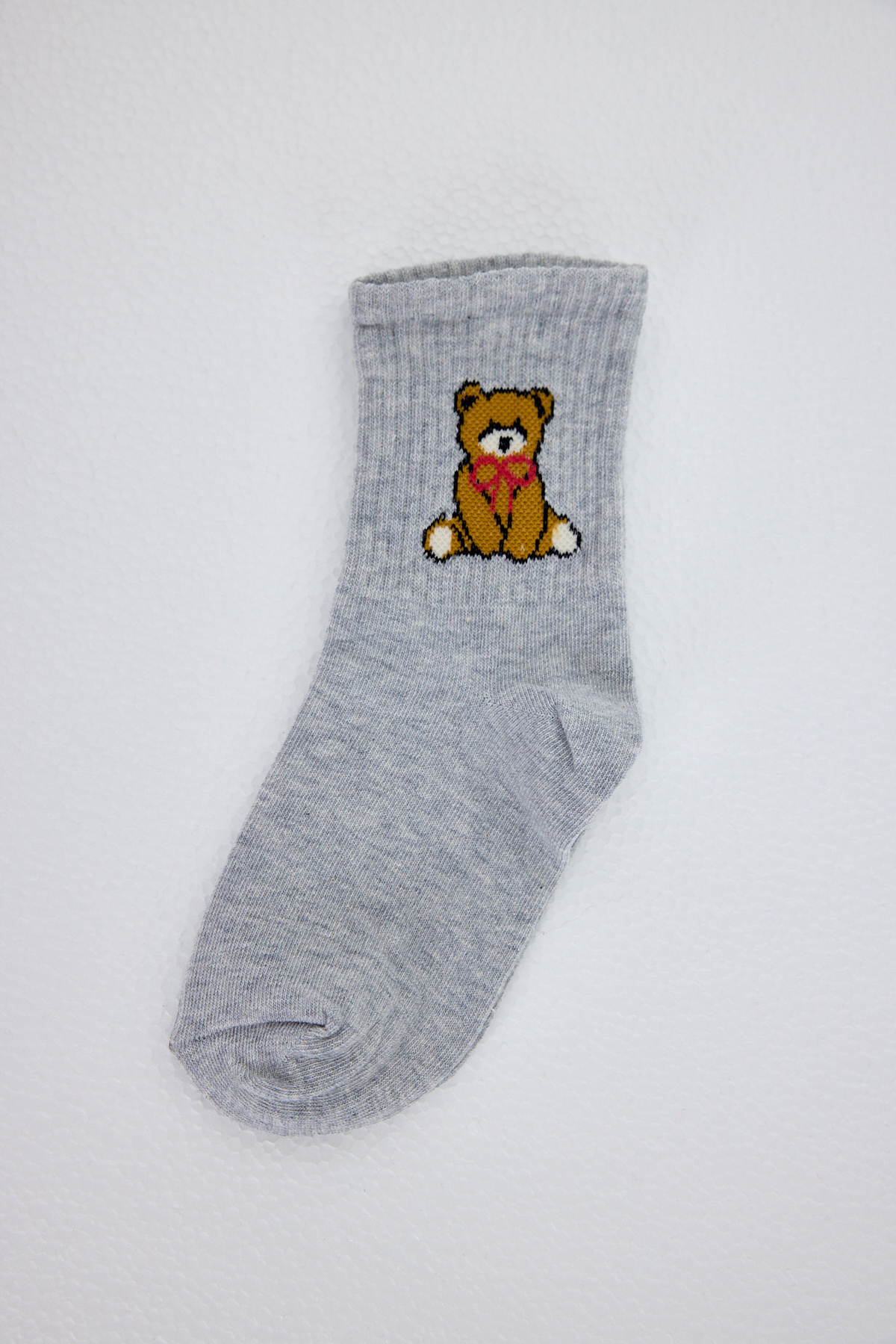 Gri Ayı Desenli Örme Soket Çorap 1214 - RAYS