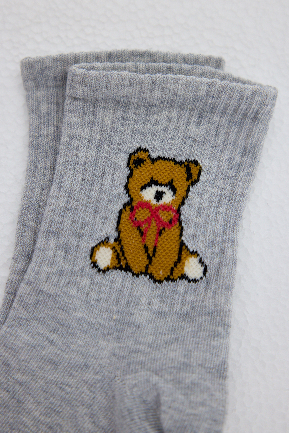 Gri Ayı Desenli Örme Soket Çorap 1214 - RAYS