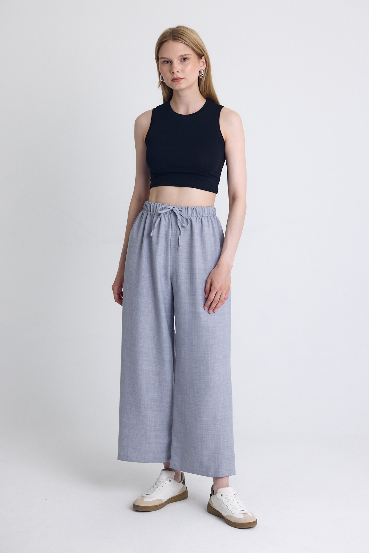 Gri Bel Lastikli Pamuklu Örme Pantolon 8045A - RAYS