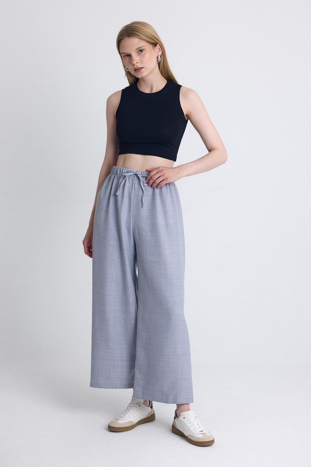 Gri Bel Lastikli Pamuklu Örme Pantolon 8045A - 6