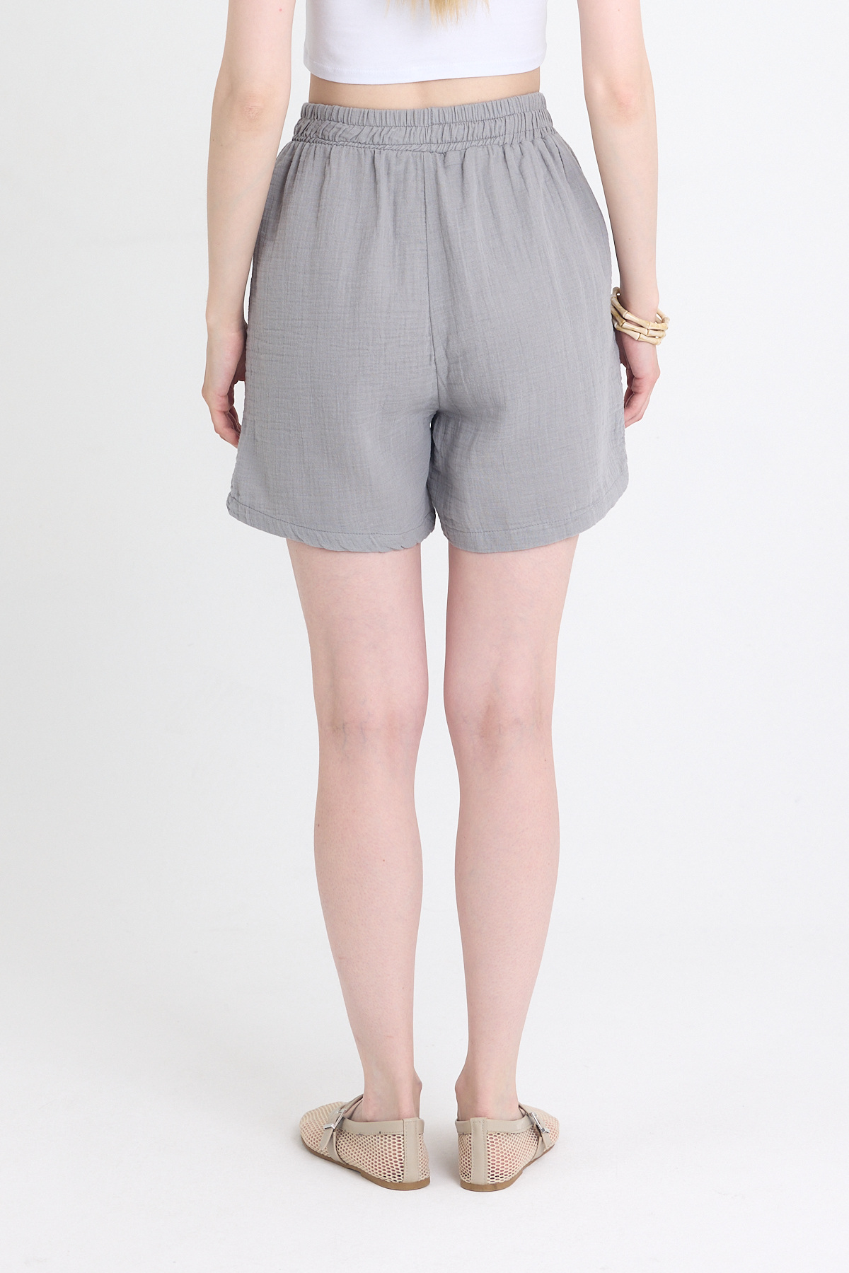 Gri Beli Lastikli %100 Pamuk Müslin Şort 4769A - 5