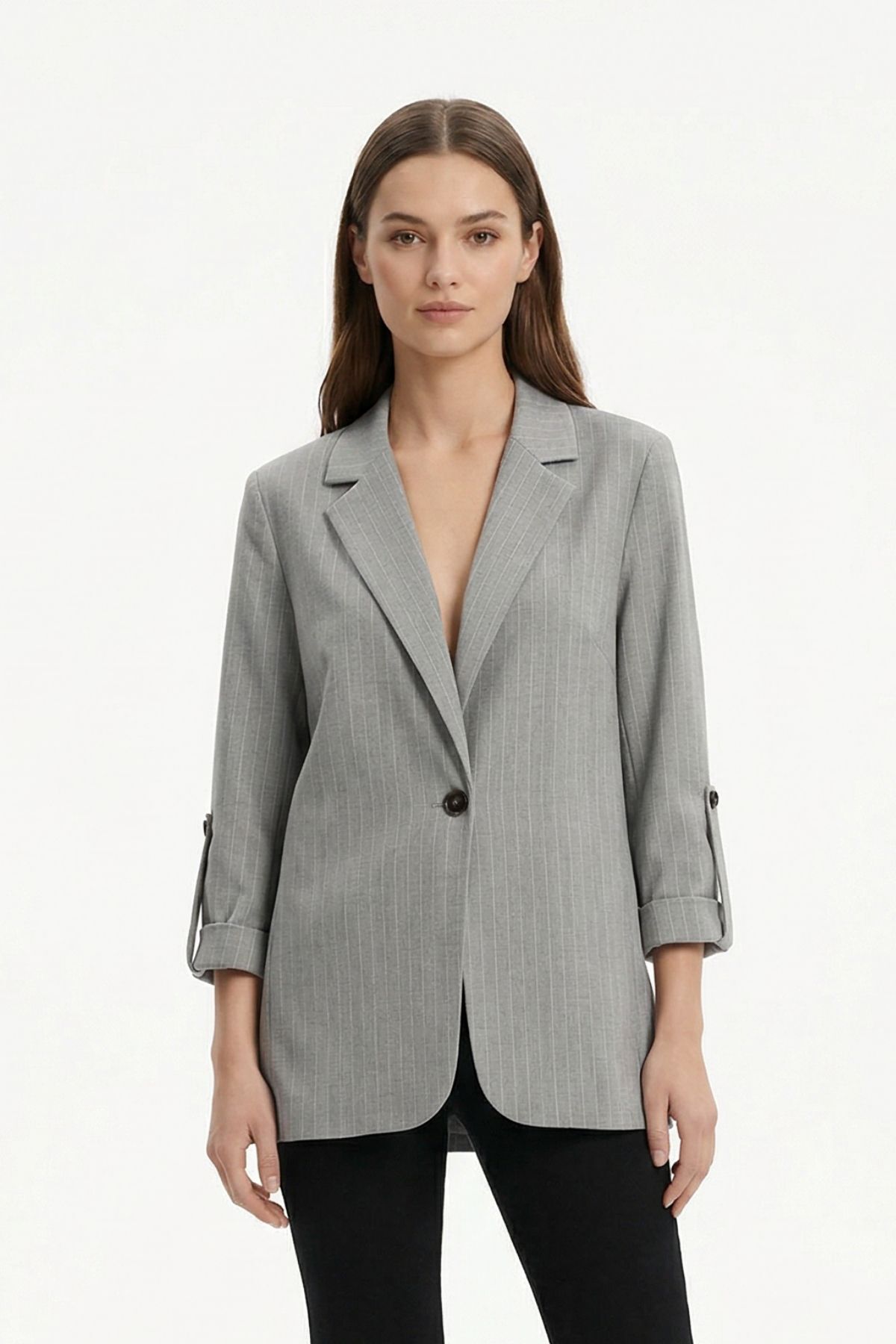 Gri Çizgili Kol Apolet Detay Ceket 1616 - 1