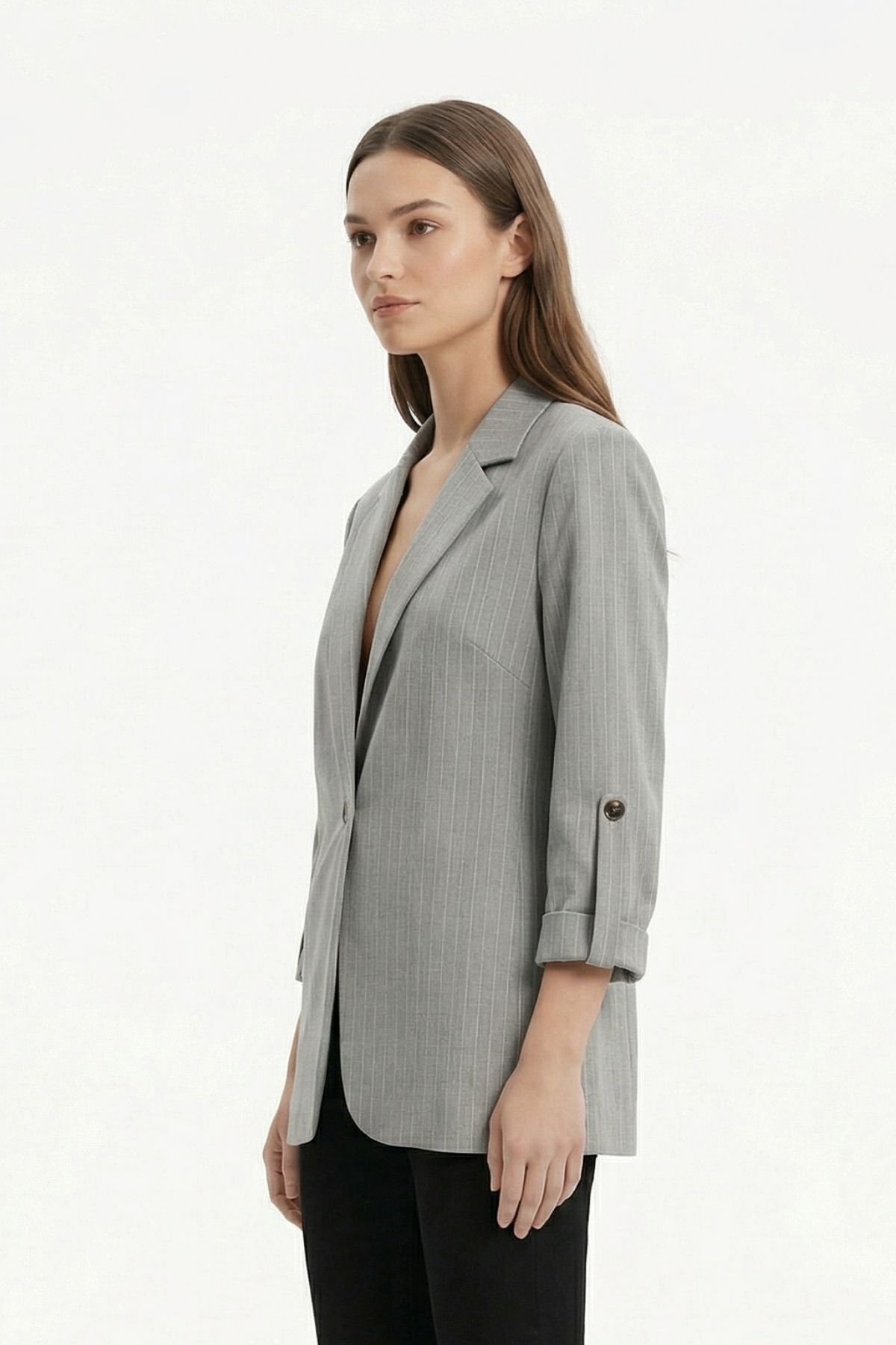 Gri Çizgili Kol Apolet Detay Ceket 1616 - 2