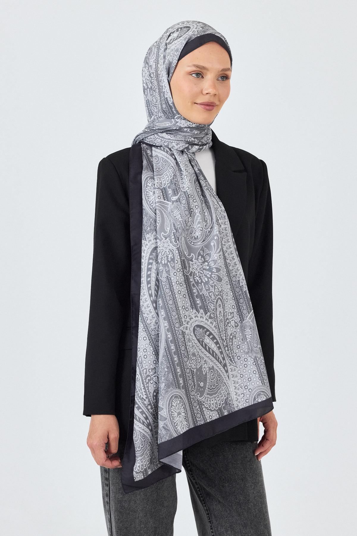 Gri Etnik Desenli Şal 4012 