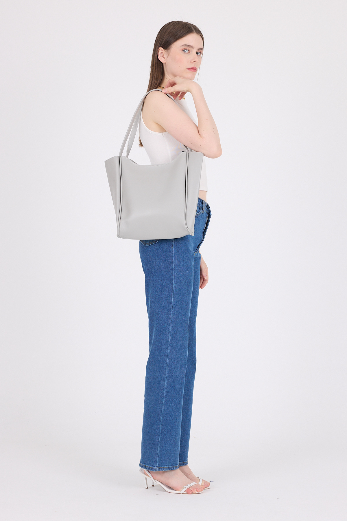 Gri Fermuarlı Omuz Çantası 9208 - 2