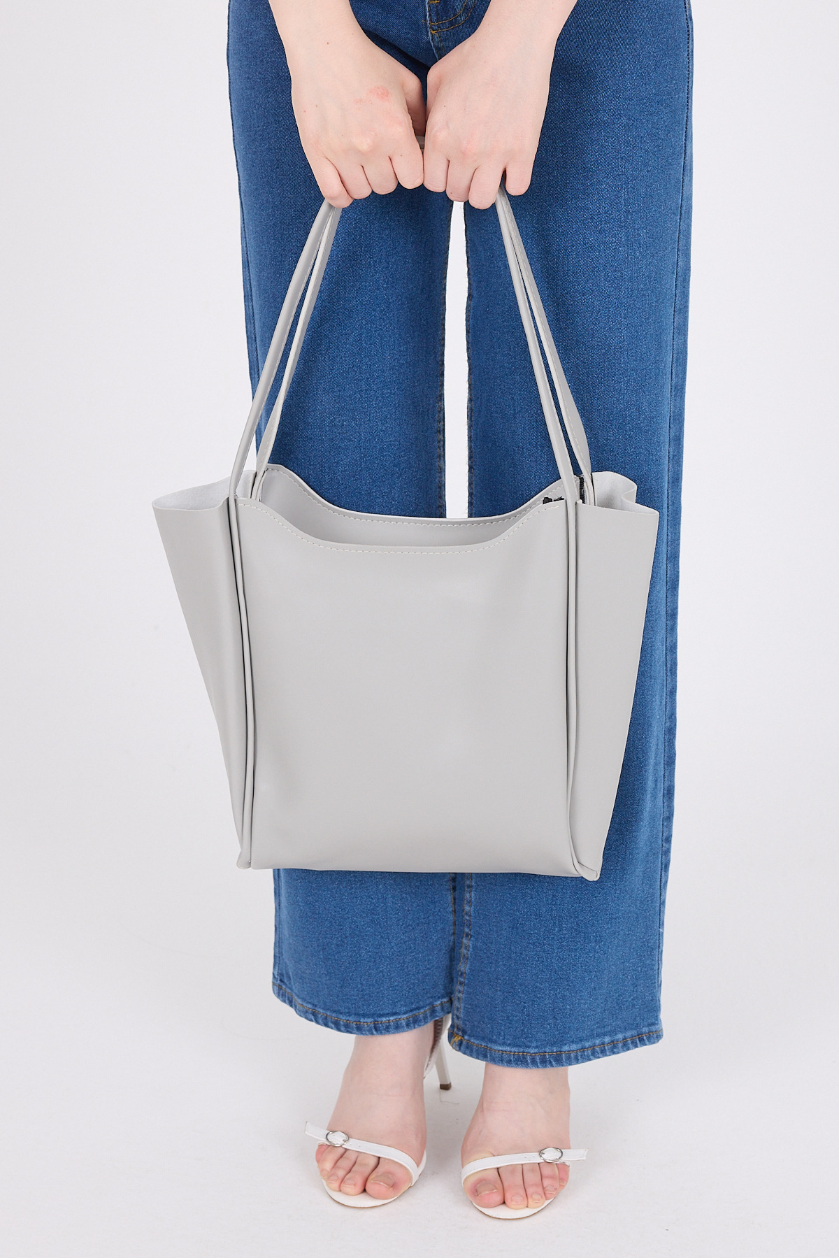 Gri Fermuarlı Omuz Çantası 9208 - 4