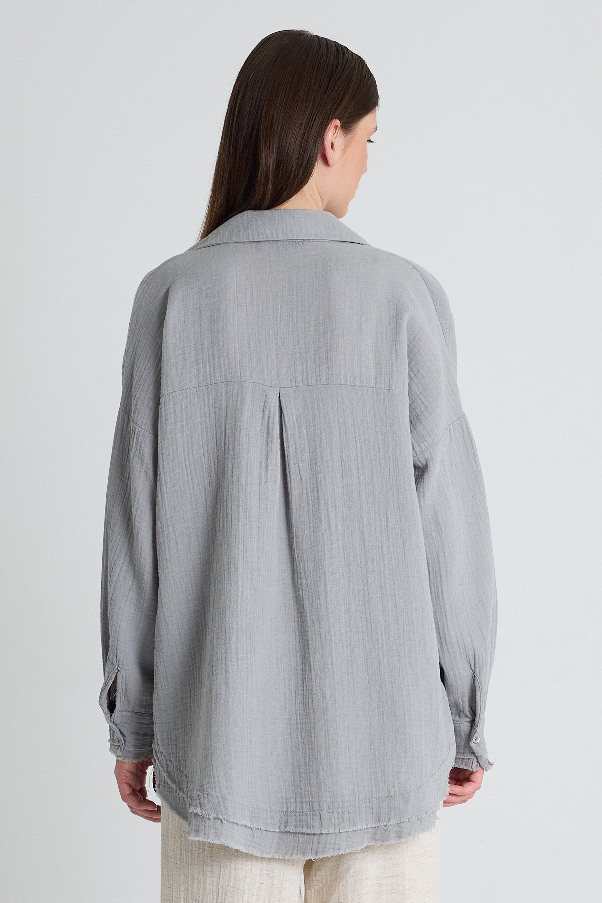 Gri Oversize %100 Pamuk Müslin Gömlek 4786A - 5