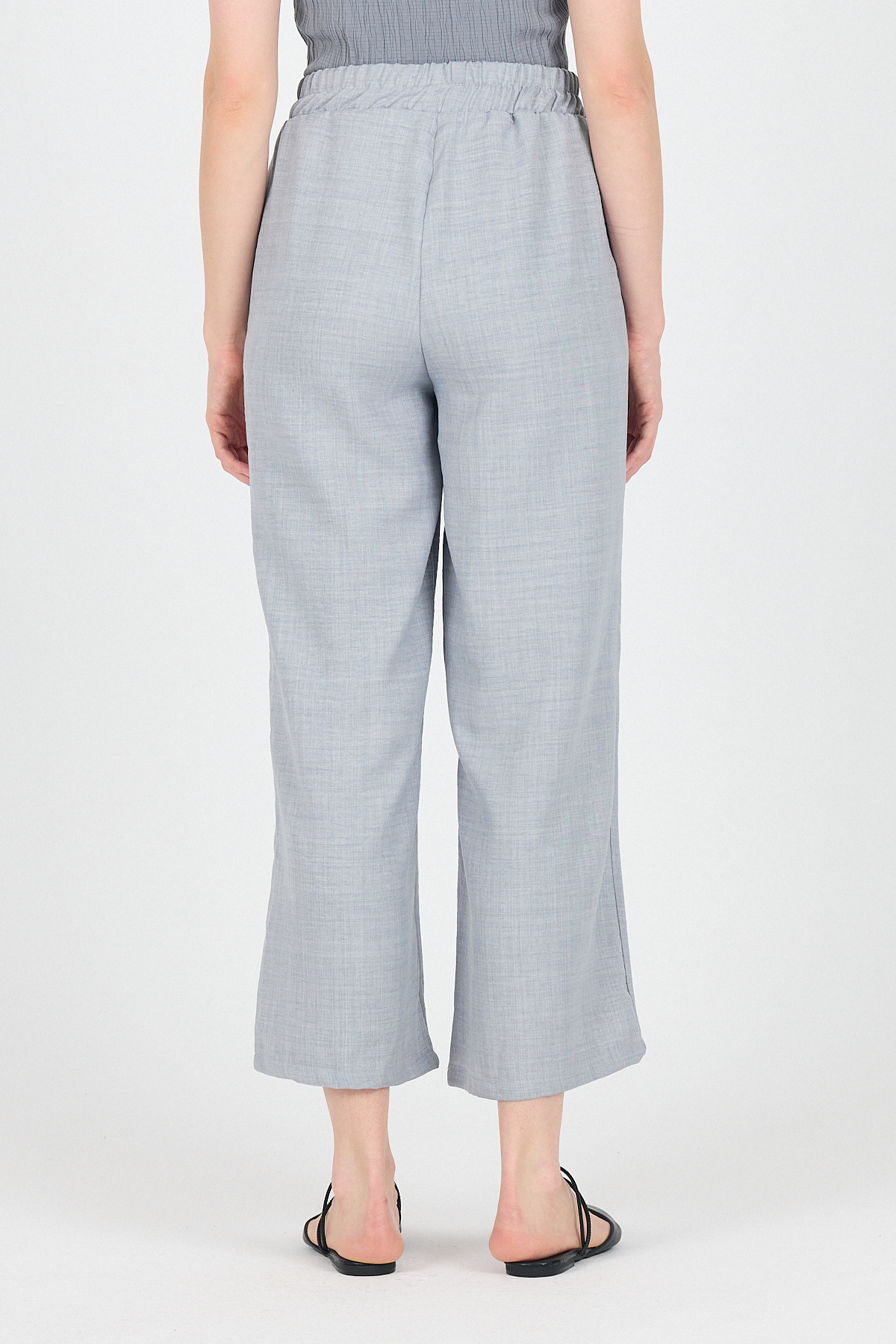 Gri Pamuklu Bel Lastikli Bol Paça Pantolon 4657 - 5