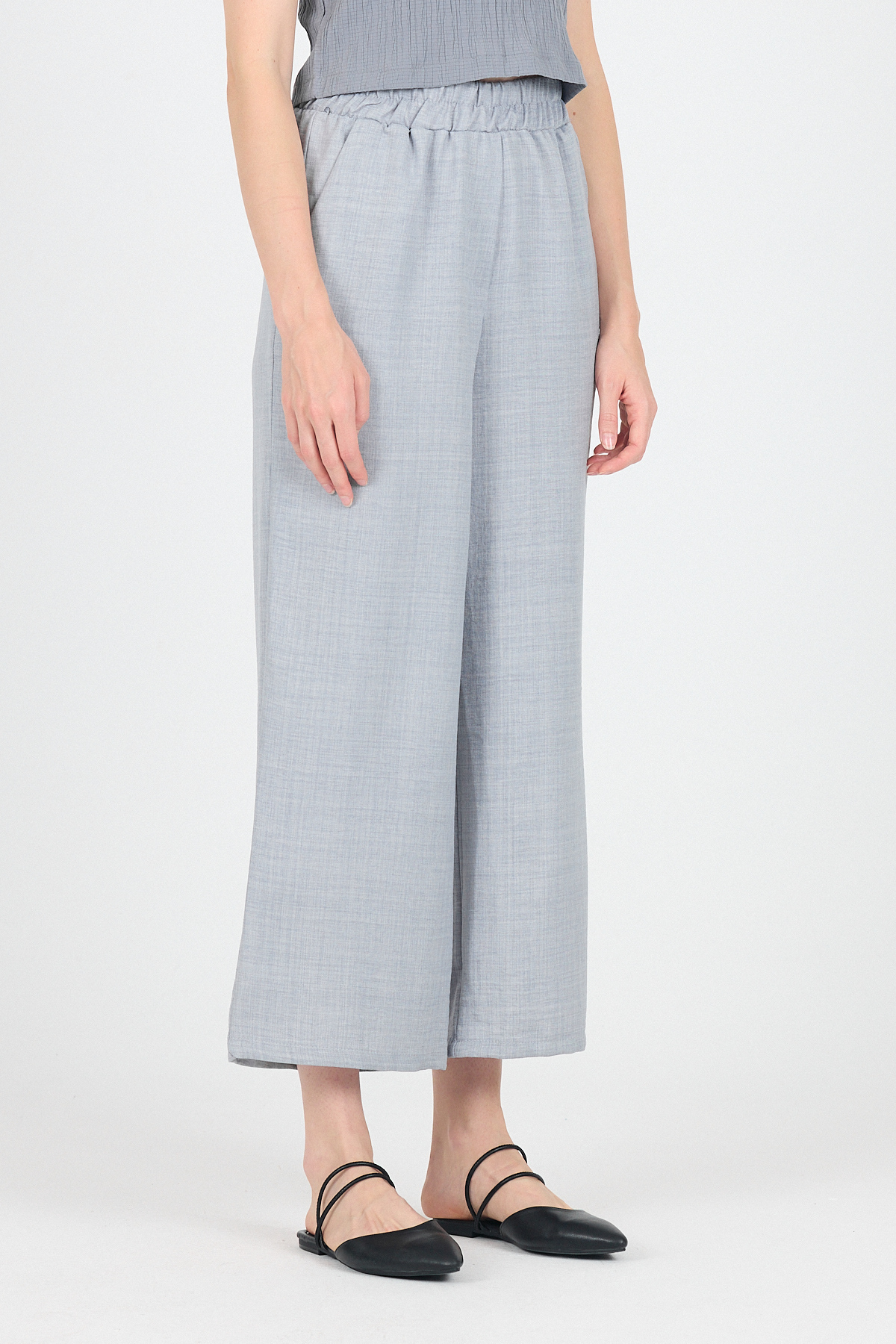 Gri Pamuklu Bel Lastikli Bol Paça Pantolon 4657 - 3