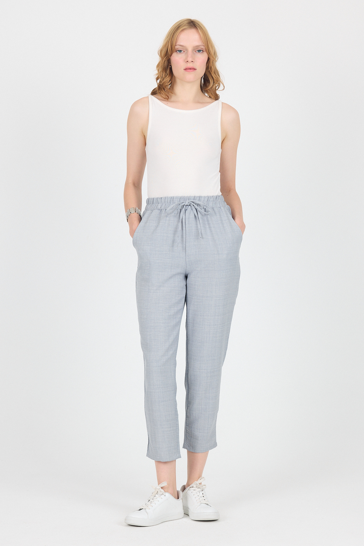 Gri Pamuklu Bel Lastikli Düz Paça Düz Paça Pantolon 4800 - RAYS