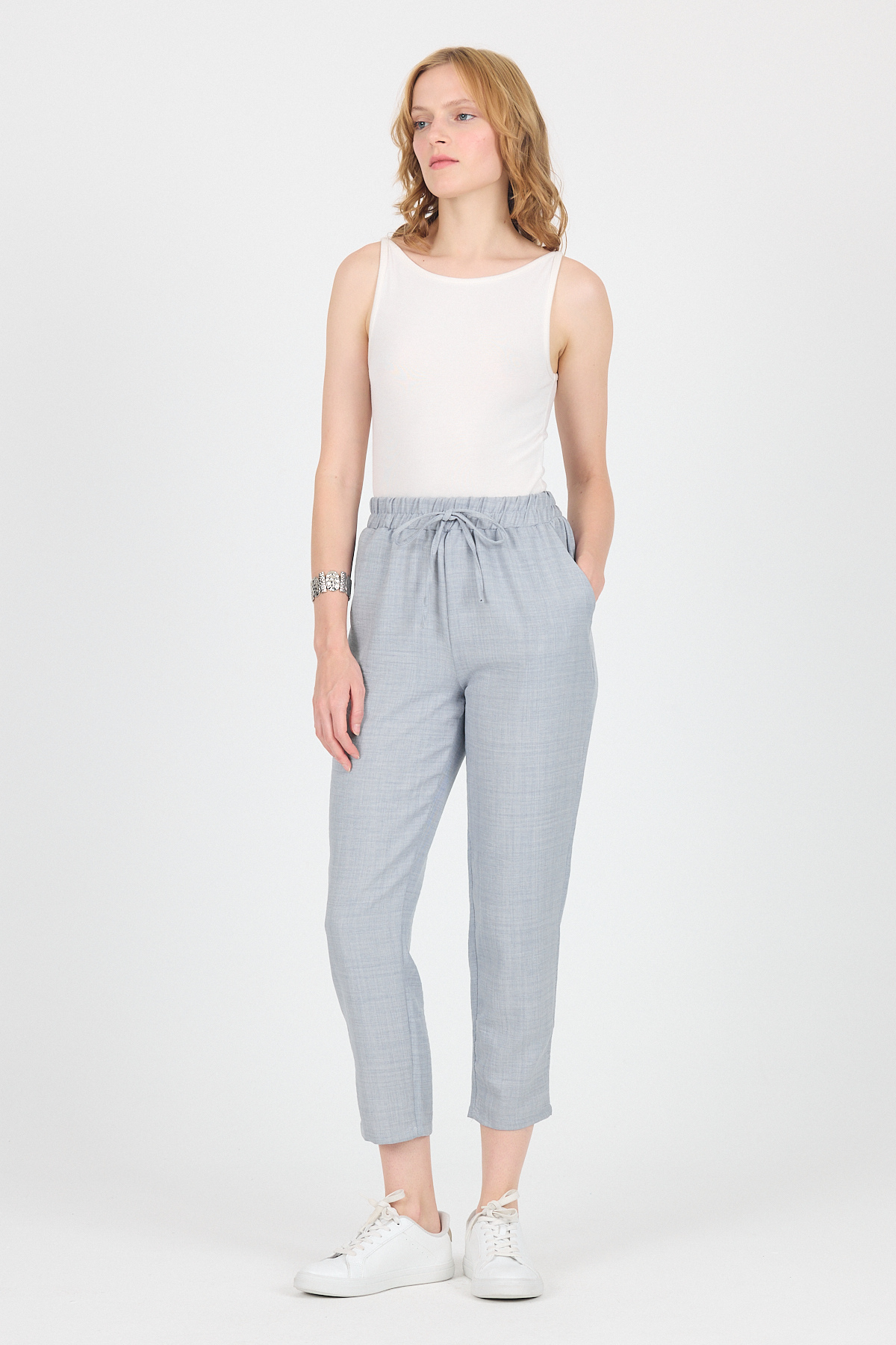 Gri Pamuklu Bel Lastikli Düz Paça Düz Paça Pantolon 4800 - RAYS