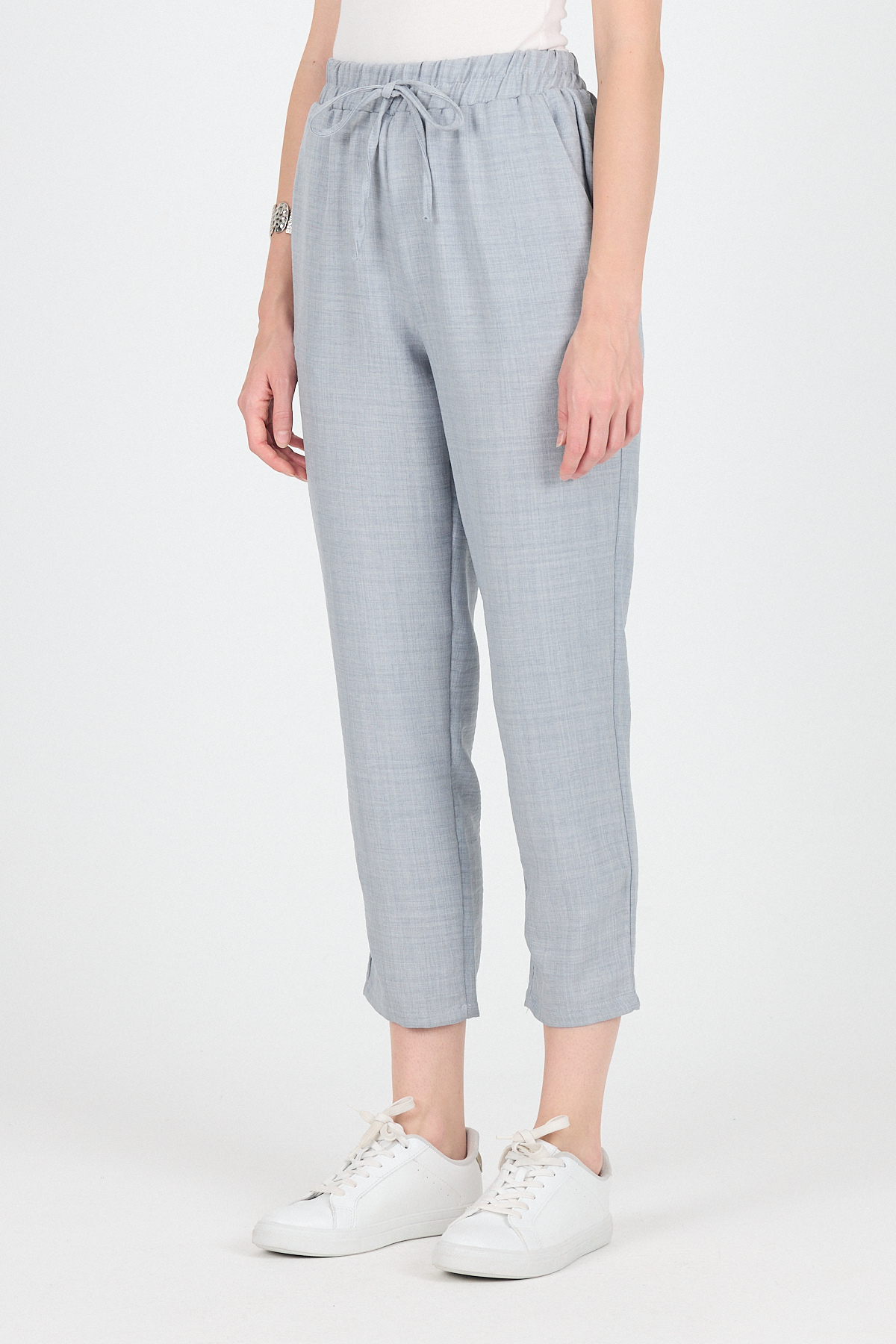 Gri Pamuklu Bel Lastikli Düz Paça Düz Paça Pantolon 4800 - 3