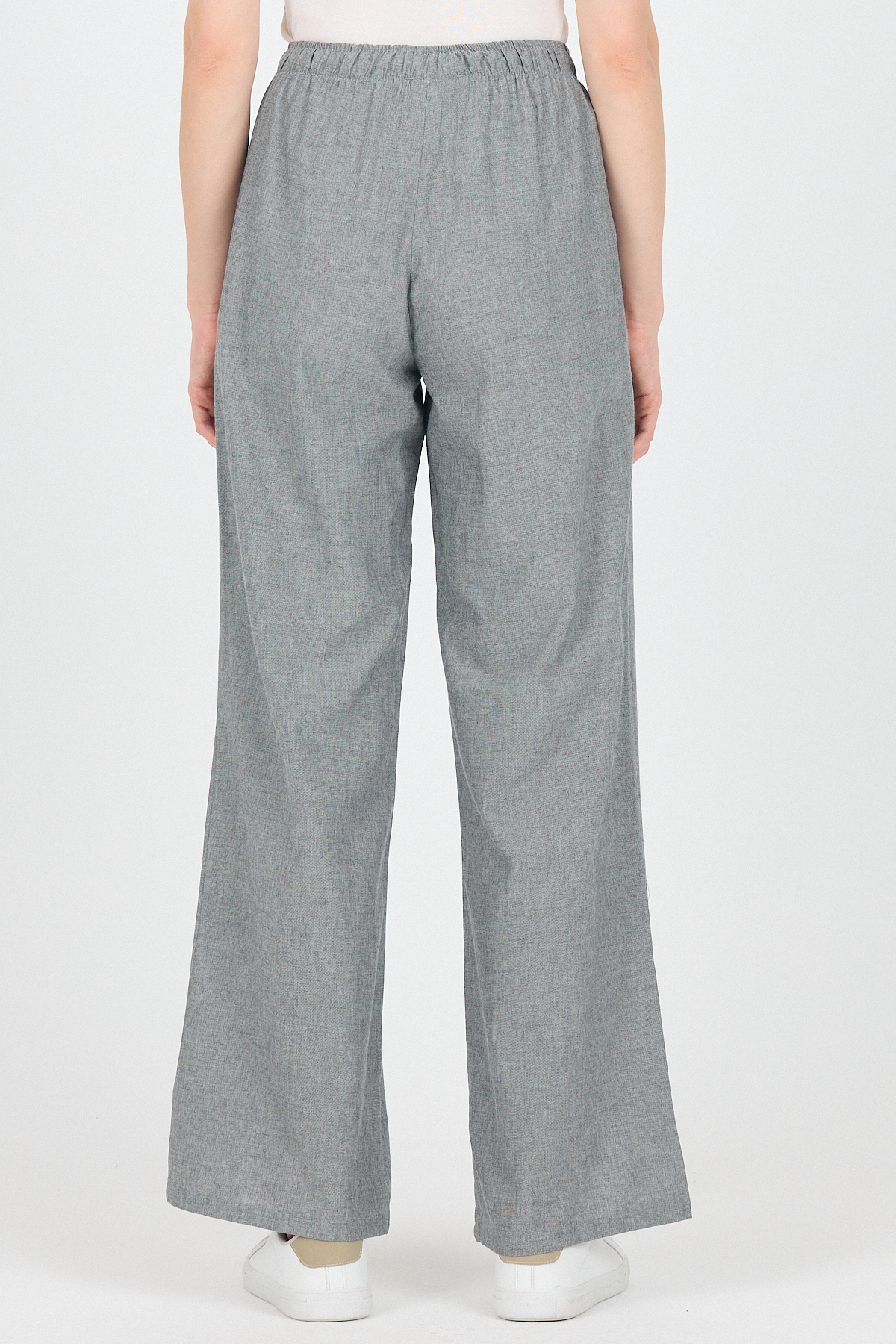 Gri Pamuklu Bel Lastikli Wide Leg/Bol Paça Pantolon 4754A - 5