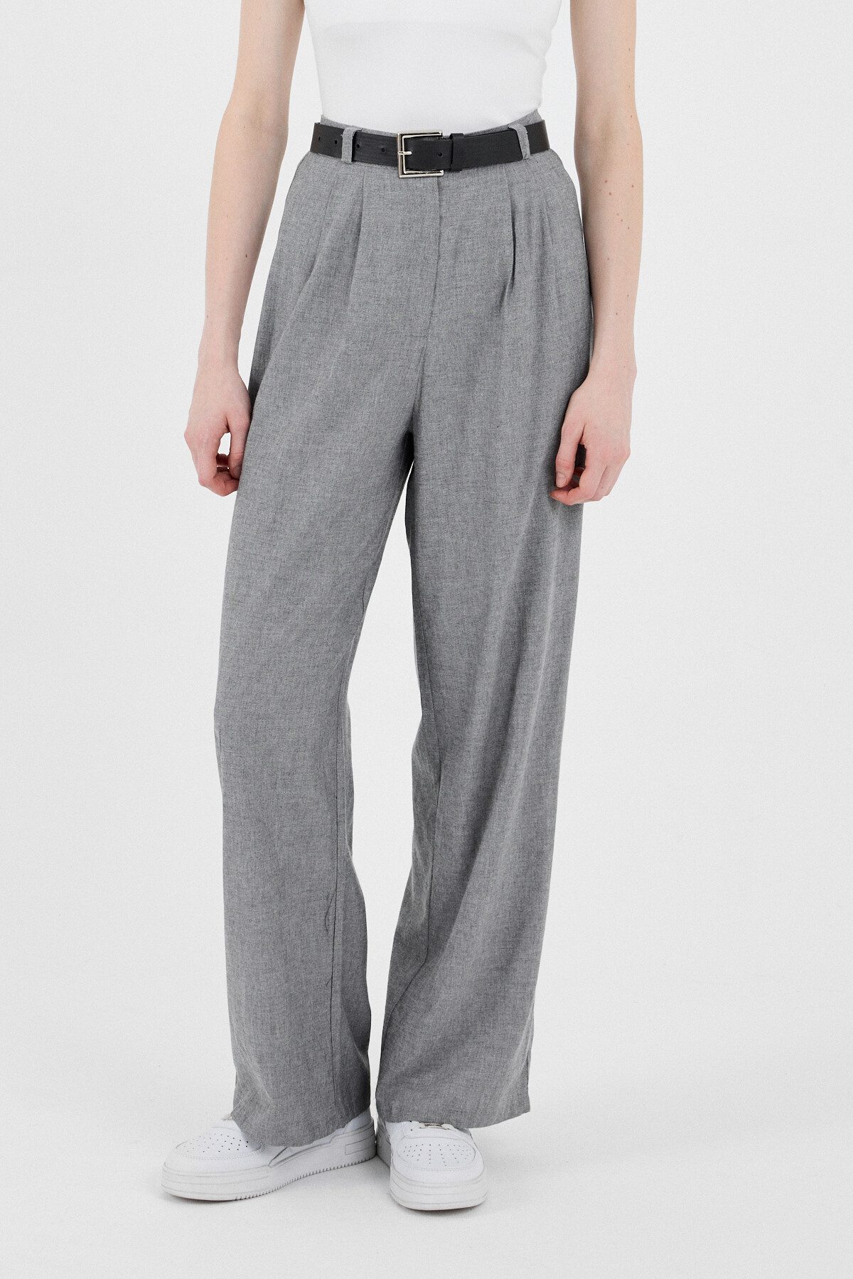 Gri Pile Detaylı Bol Paça/Palazzo Pantolon 4757A - RAYS