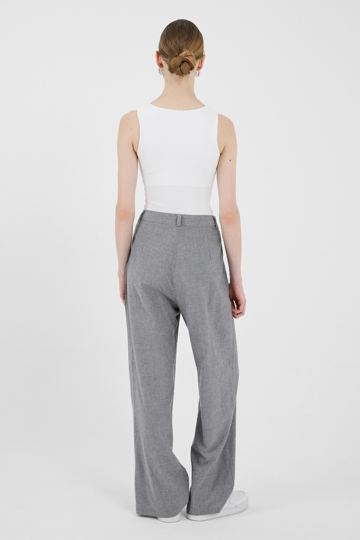 Gri Pile Detaylı Bol Paça/Palazzo Pantolon 4757A - 5