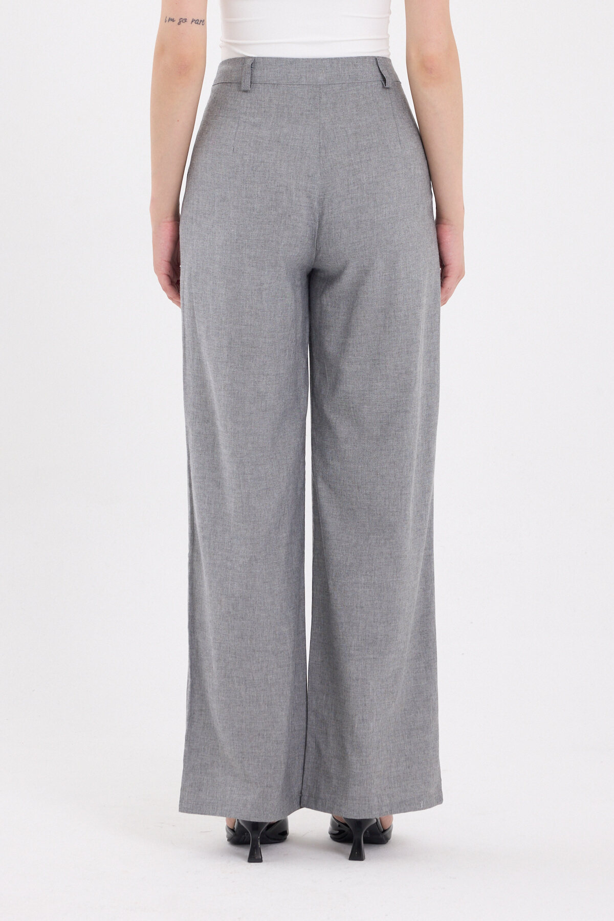 Gri Pileli Palazzo Bol Paça Kadın Pantolon 4755A - 5