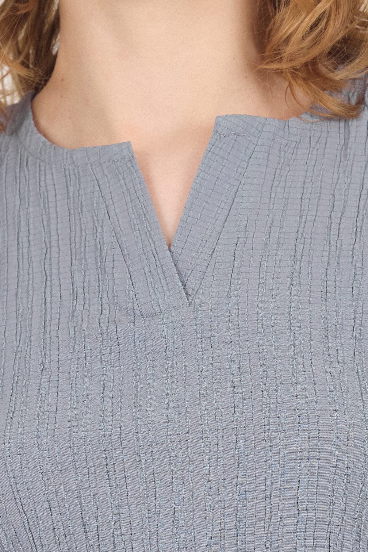 Gri V Yaka Kolsuz Crop Bluz 8027 - 4