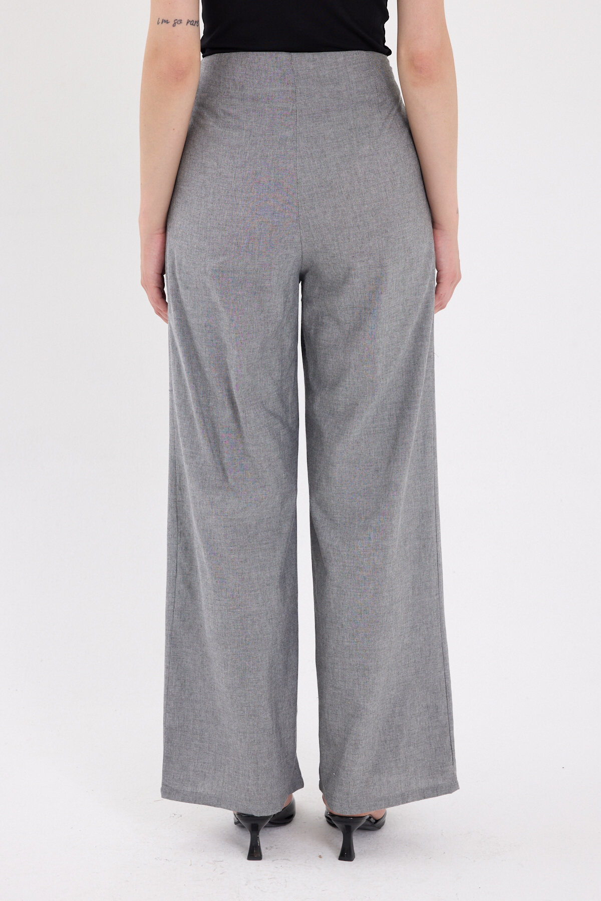 Gri Yan Bağlama Detaylı Palazzo Kadın Pantolon 4779A - 5