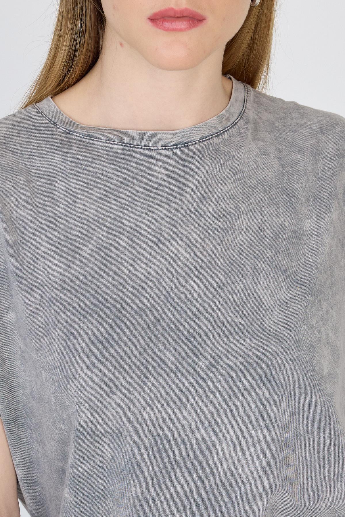 Gri Yıkamalı Oversize Basic Tişört 253014 - 4