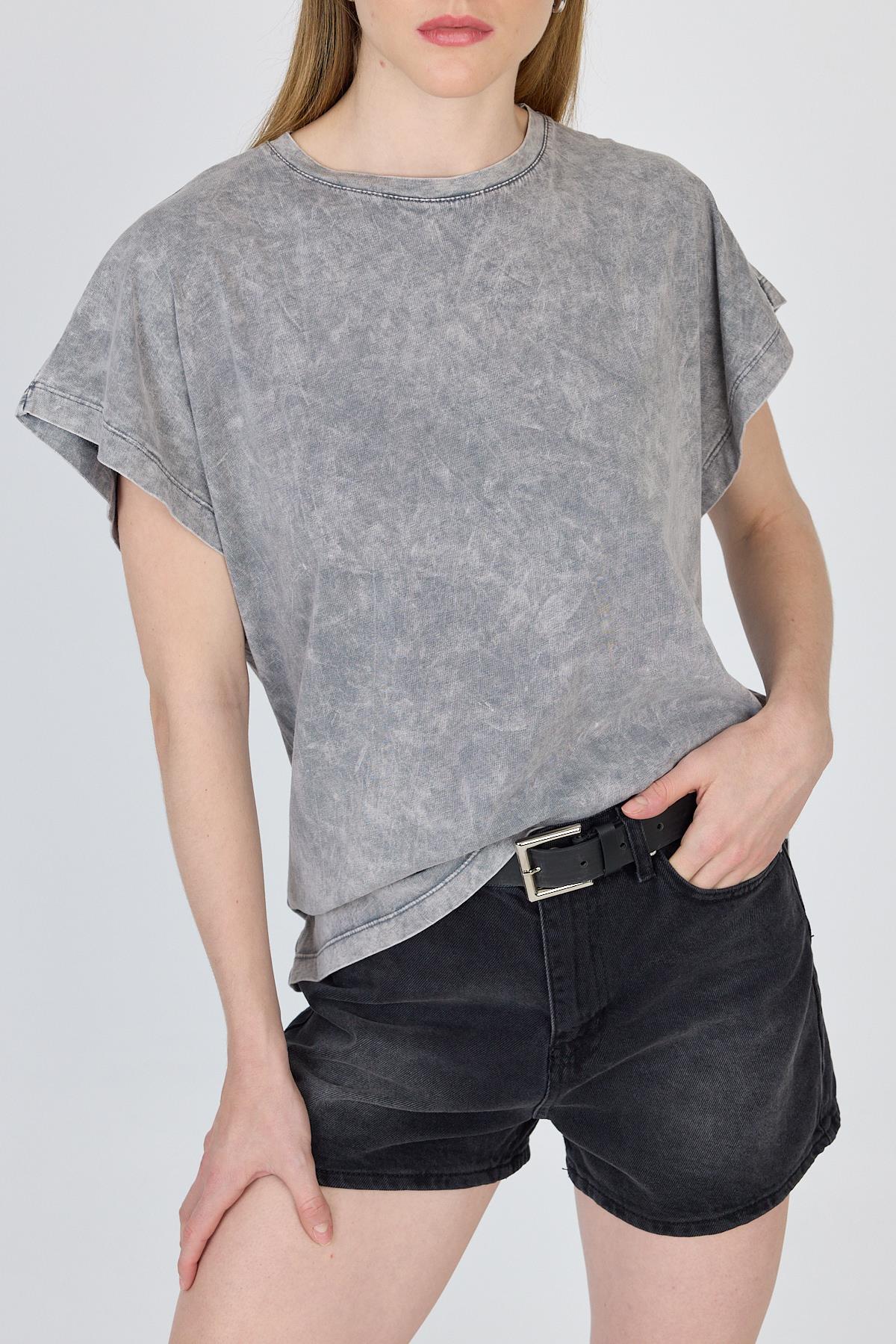 Gri Yıkamalı Oversize Basic Tişört 253014 - 6