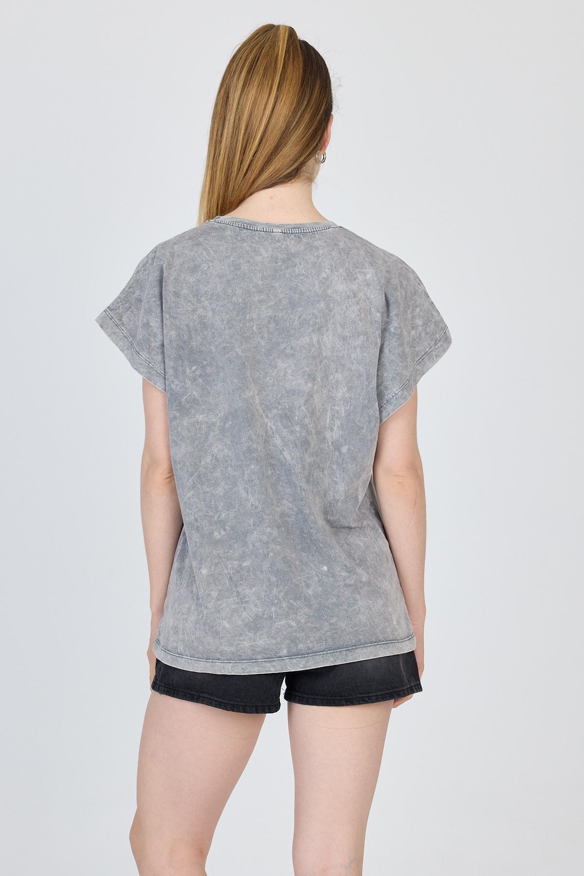 Gri Yıkamalı Oversize Basic Tişört 253014 - 5