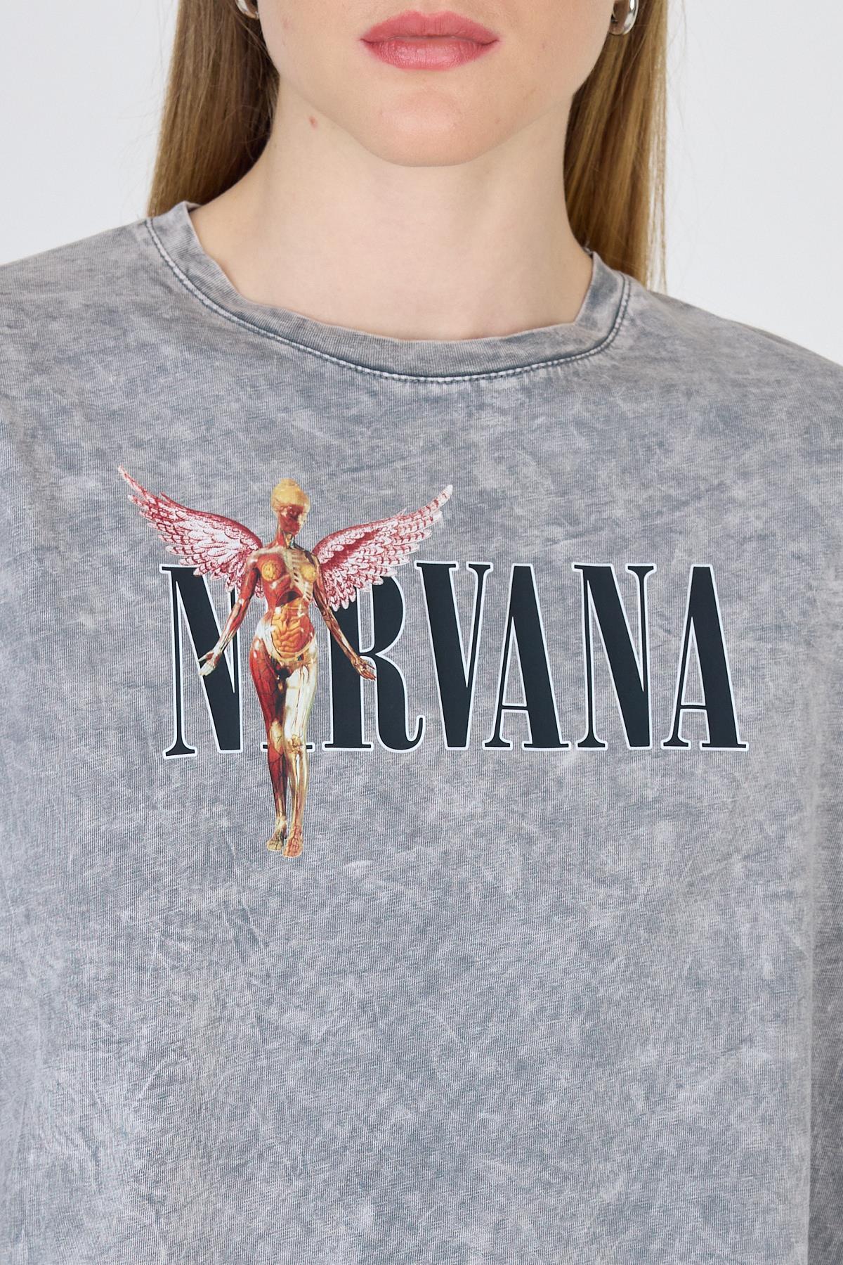 Gri Yıkamalı Yazı Baskılı Tişört 253020 - 4