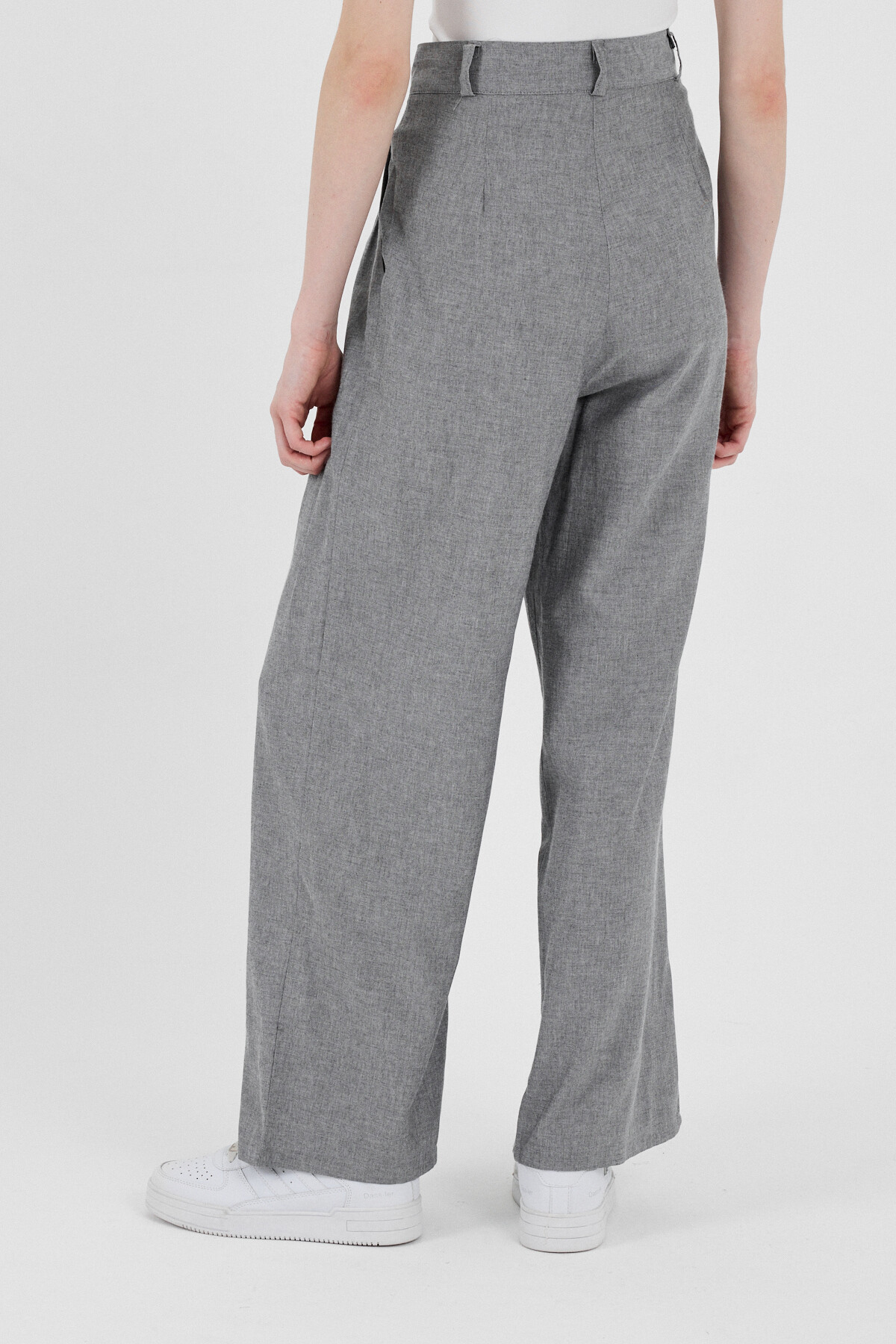 Gri Yüksek Bel Cırt Kapama Detaylı Pamuklu Palazzo Pantolon 8062A - 5