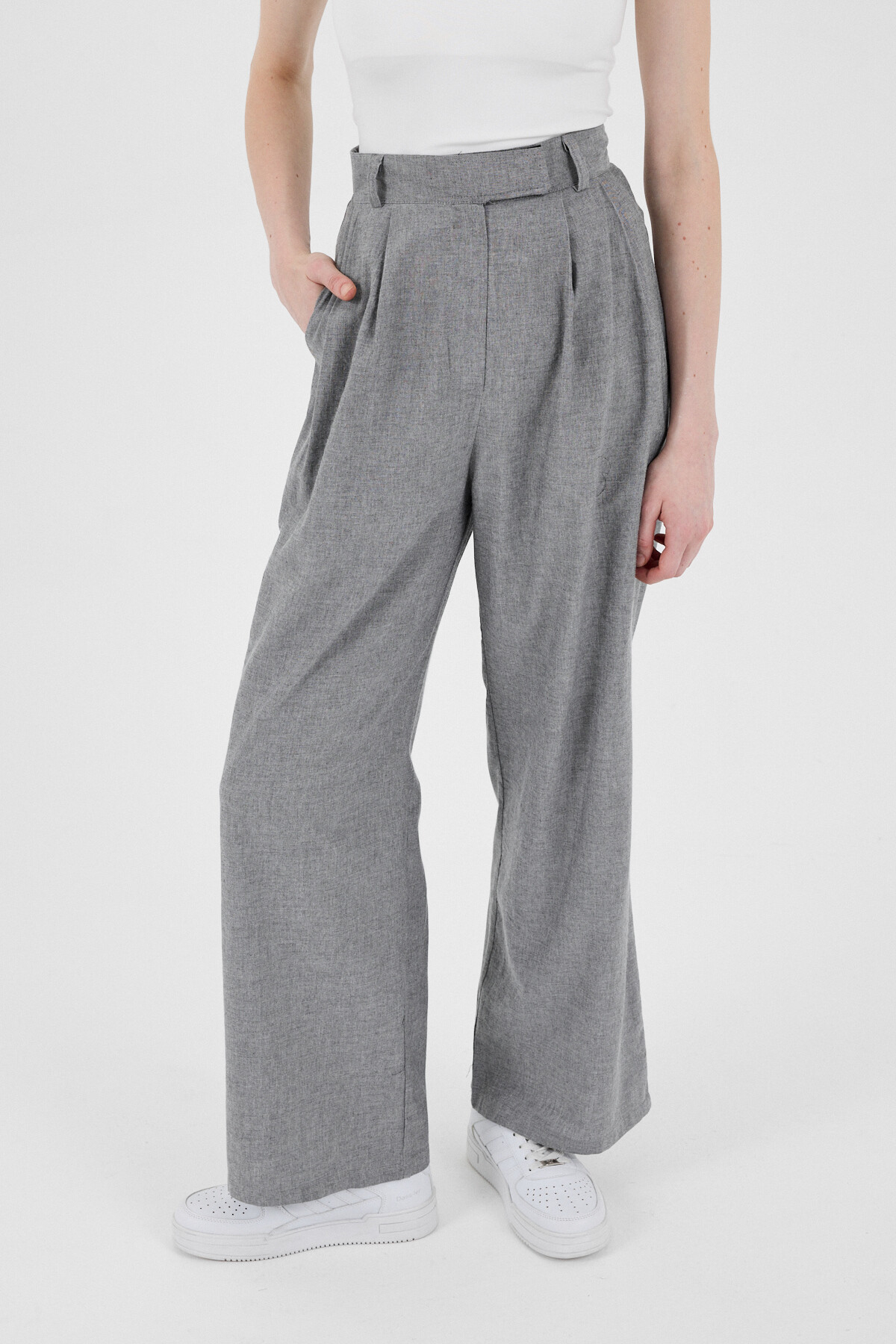 Gri Yüksek Bel Cırt Kapama Detaylı Pamuklu Palazzo Pantolon 8062A - RAYS