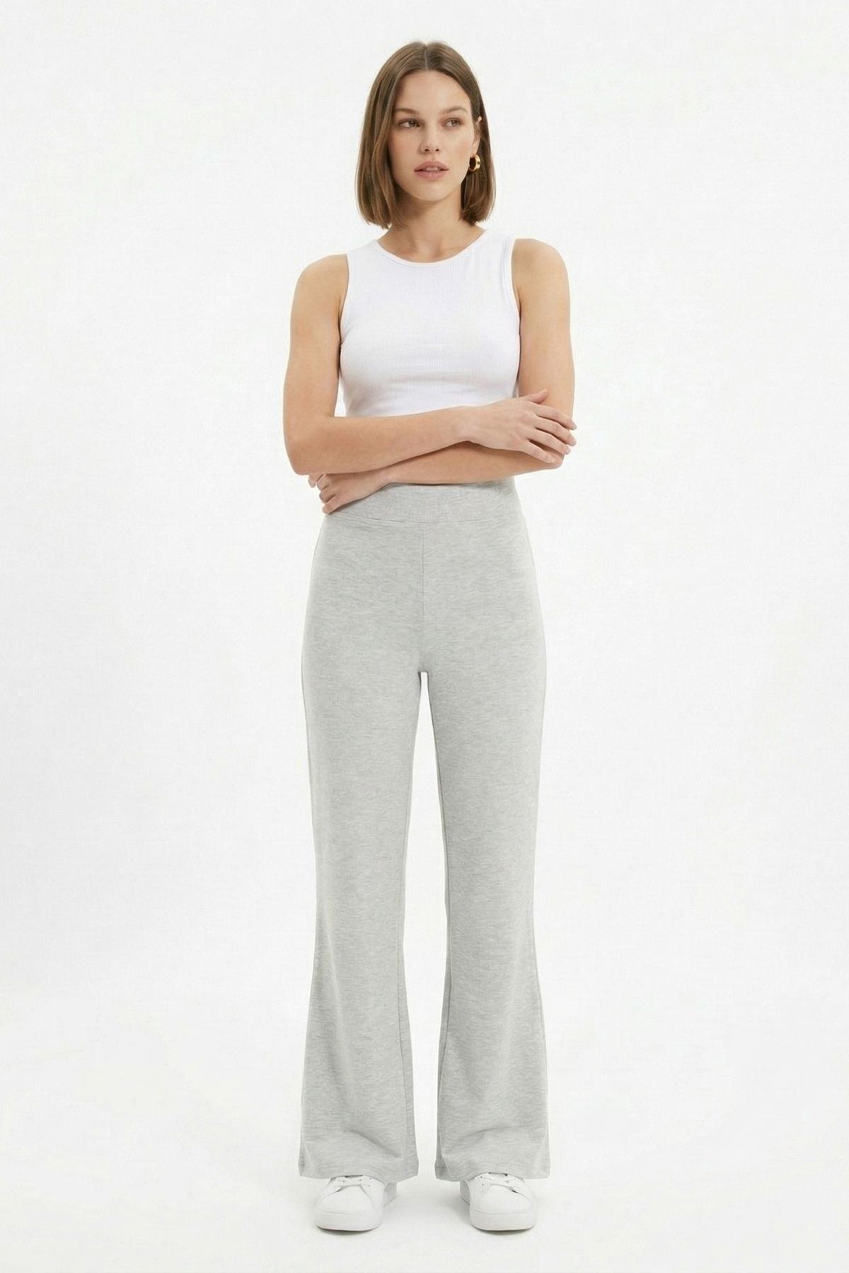 Gri Yüksek Bel İspanyol Paça Tayt 0241 - RAYS