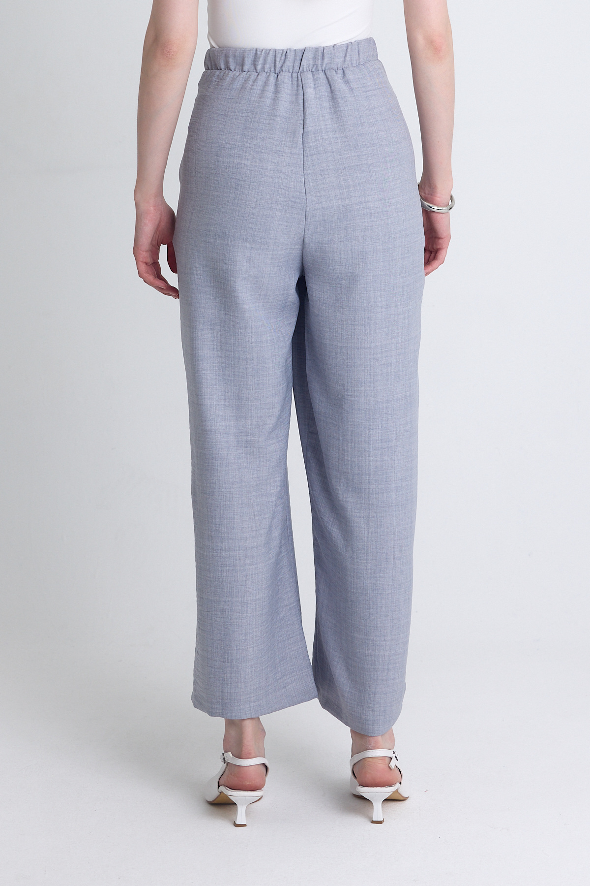 Gri Yüksek Bel Ön Pile Detaylı Pamuklu Bol Paça Pantolon 8014A - 5