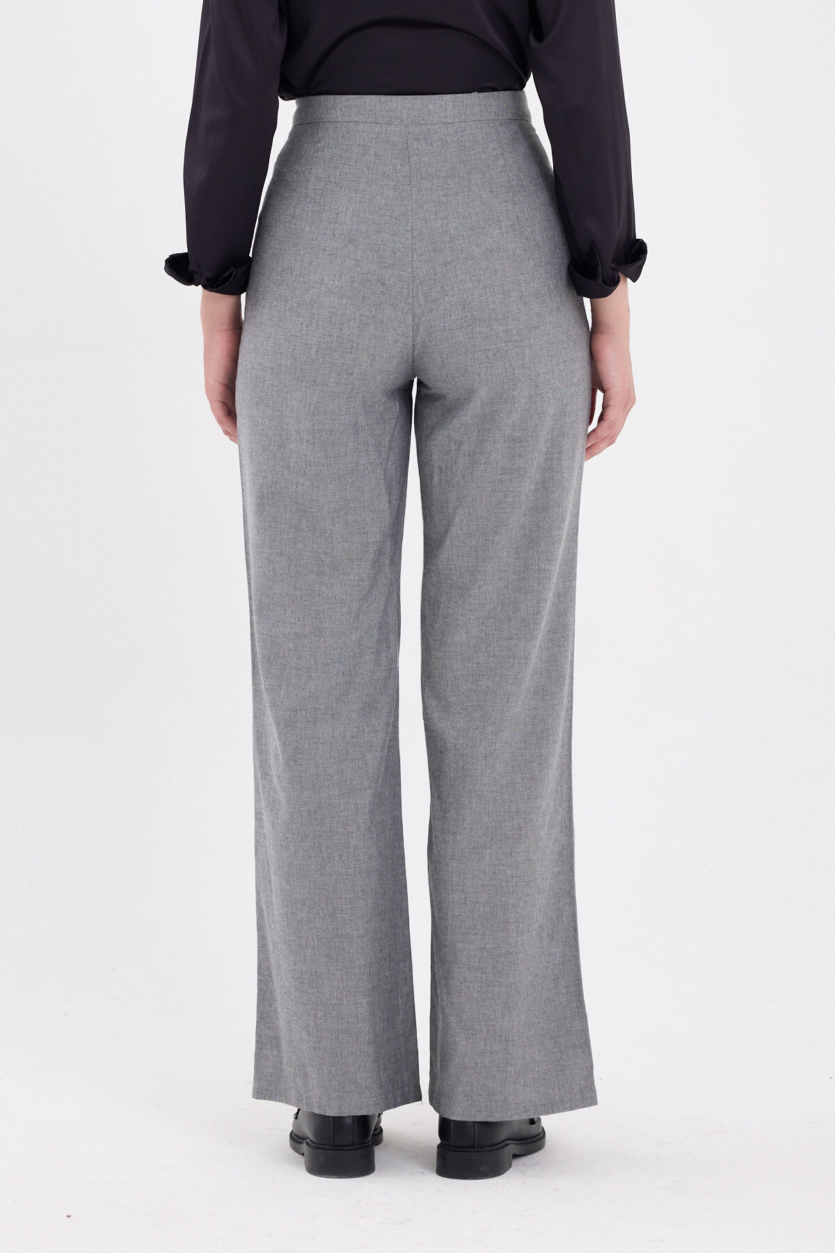 Gri Yüksek Bel Palazzo Kadın Pantolon 8021A - 5