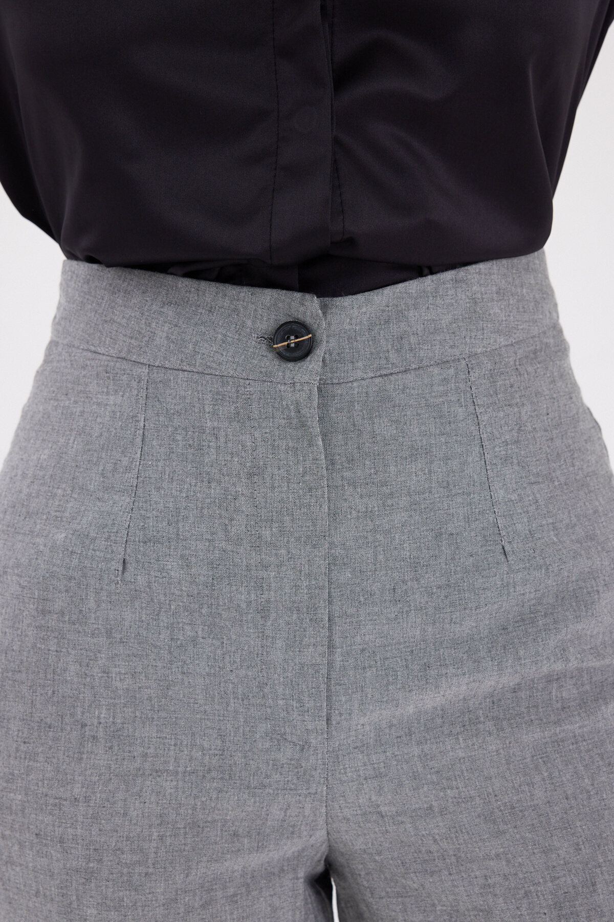 Gri Yüksek Bel Palazzo Kadın Pantolon 8021A - 4