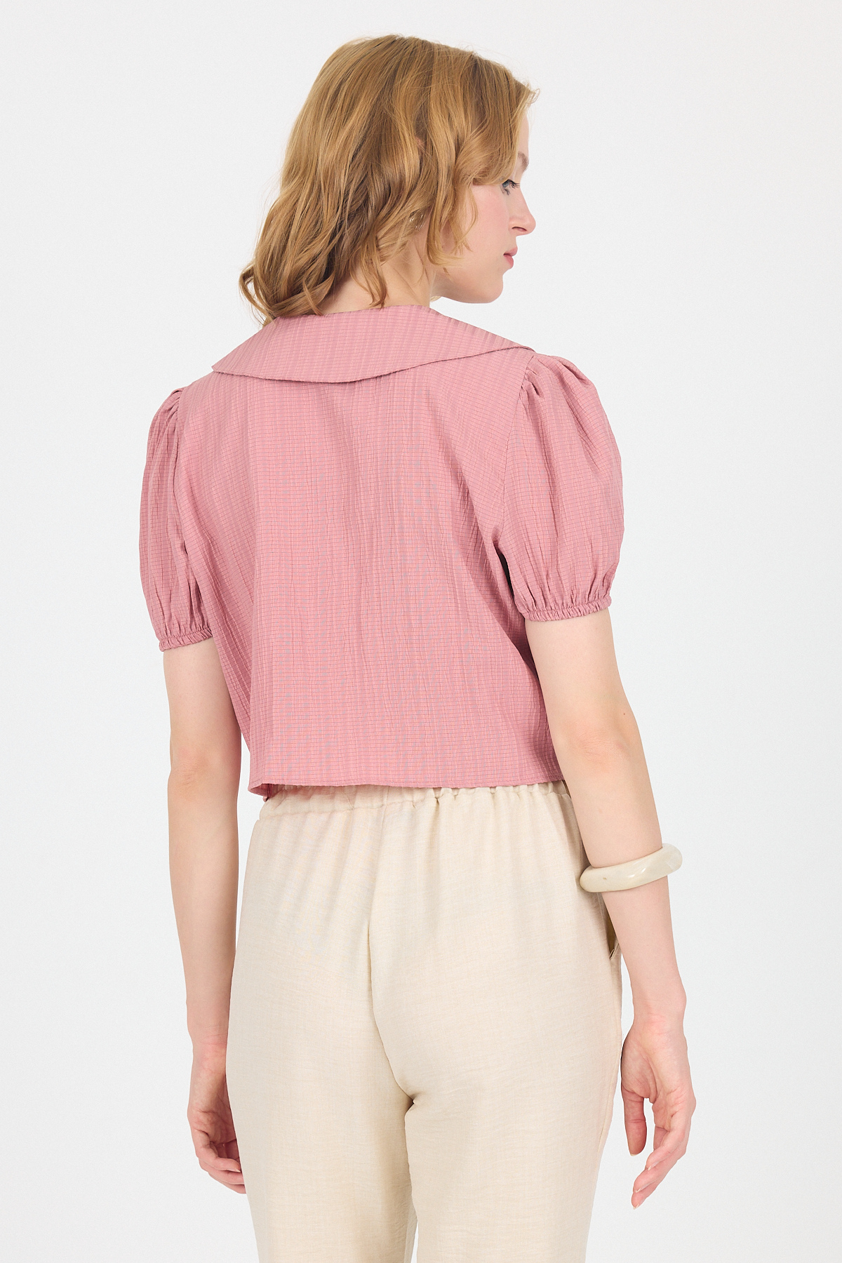 Gül Bağlama Detaylı Bebe Yaka Crop Bluz 8064 - 5